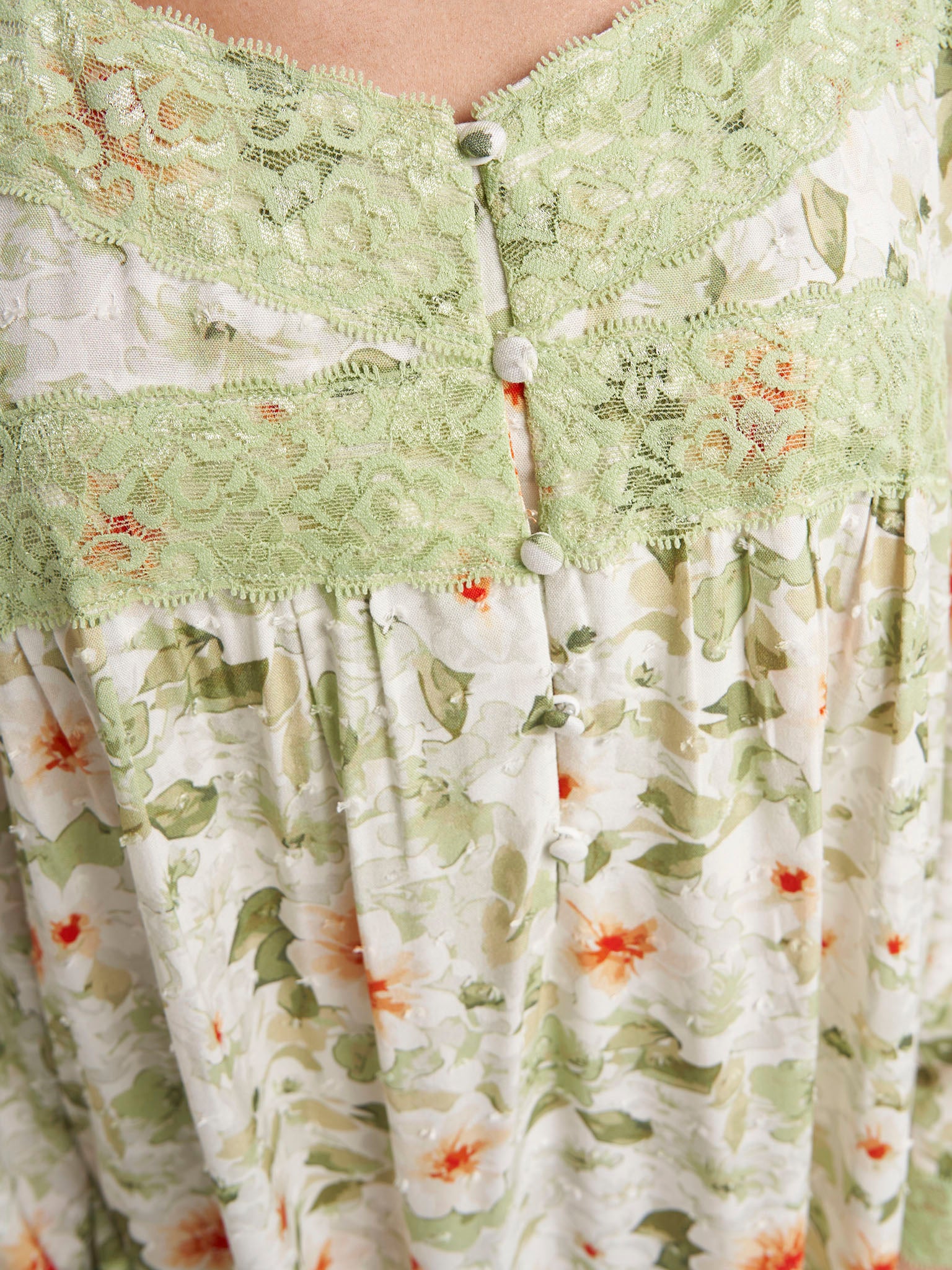 Dusty Green Floral Print Rayon Long Nightwear Dress (CNH480) - Image 5