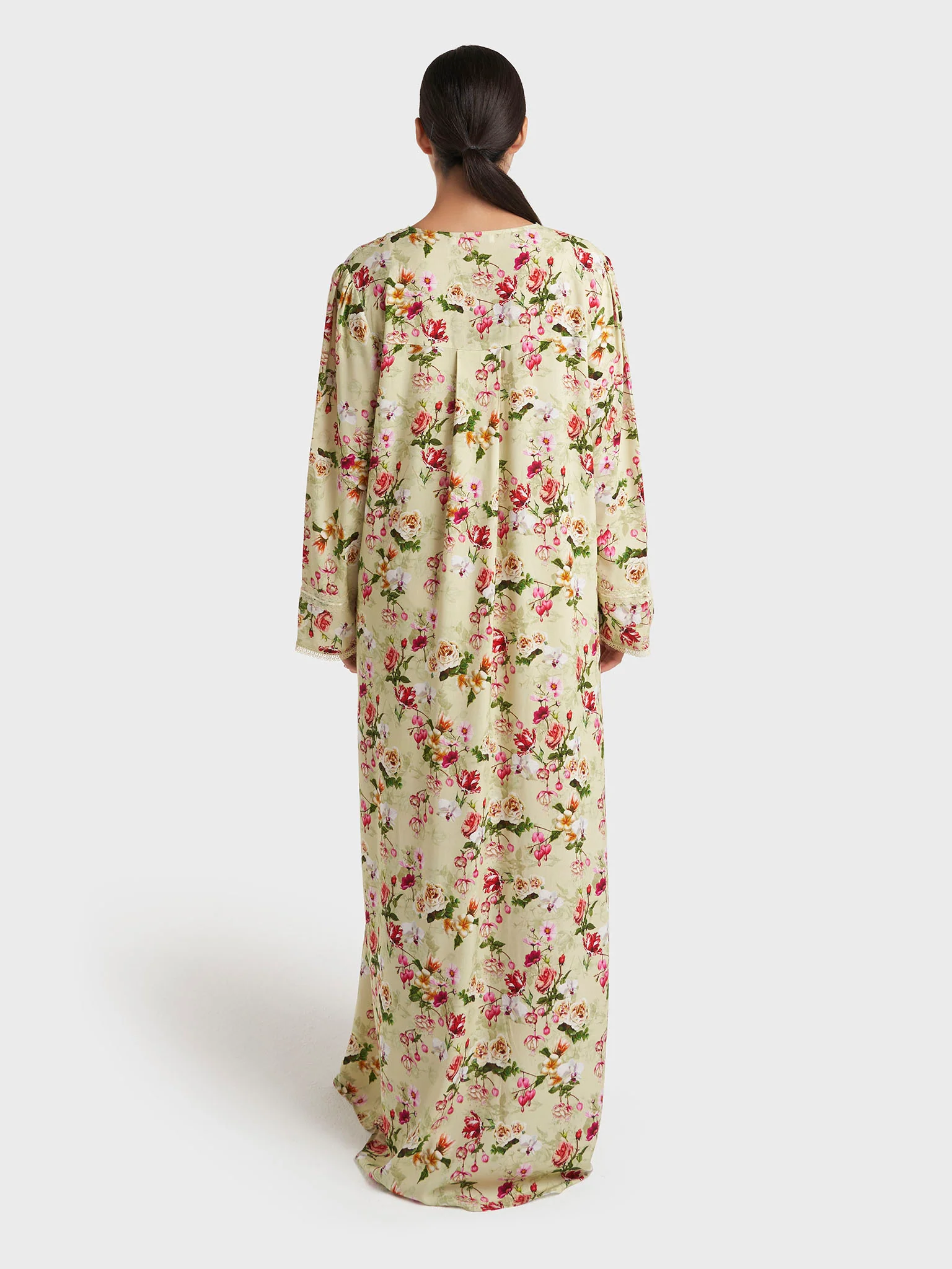 Mint Green Floral Print Rayon Long Nightwear Dress (CNH481) - Image 4