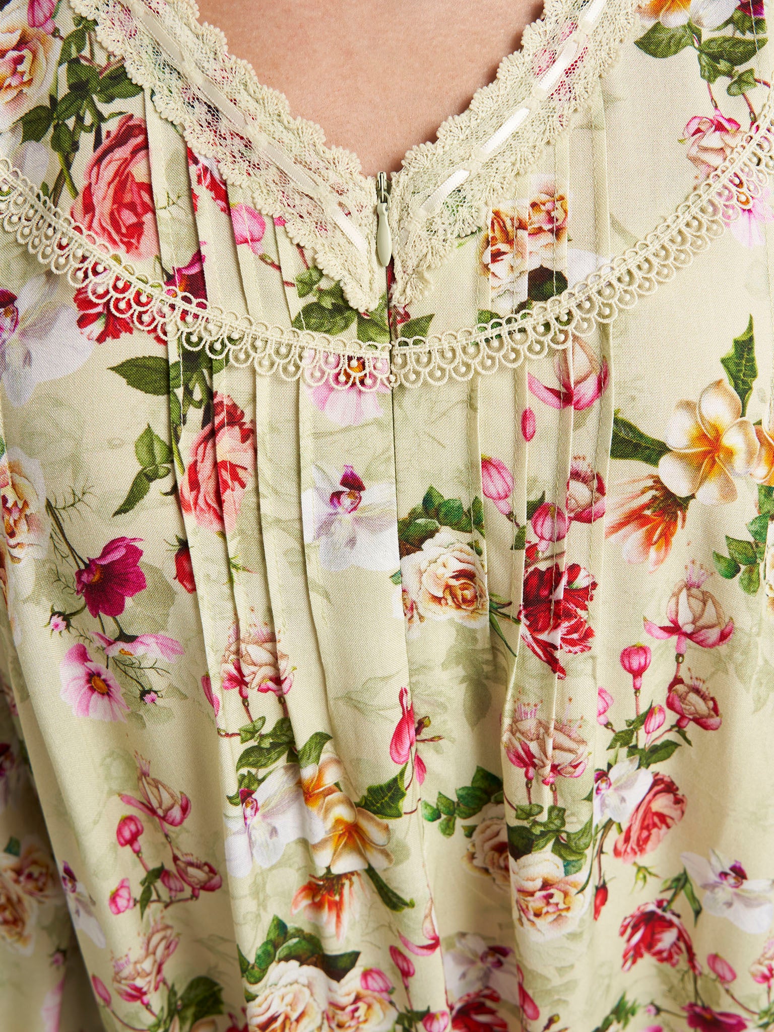Mint Green Floral Print Rayon Long Nightwear Dress (CNH481) - Image 5
