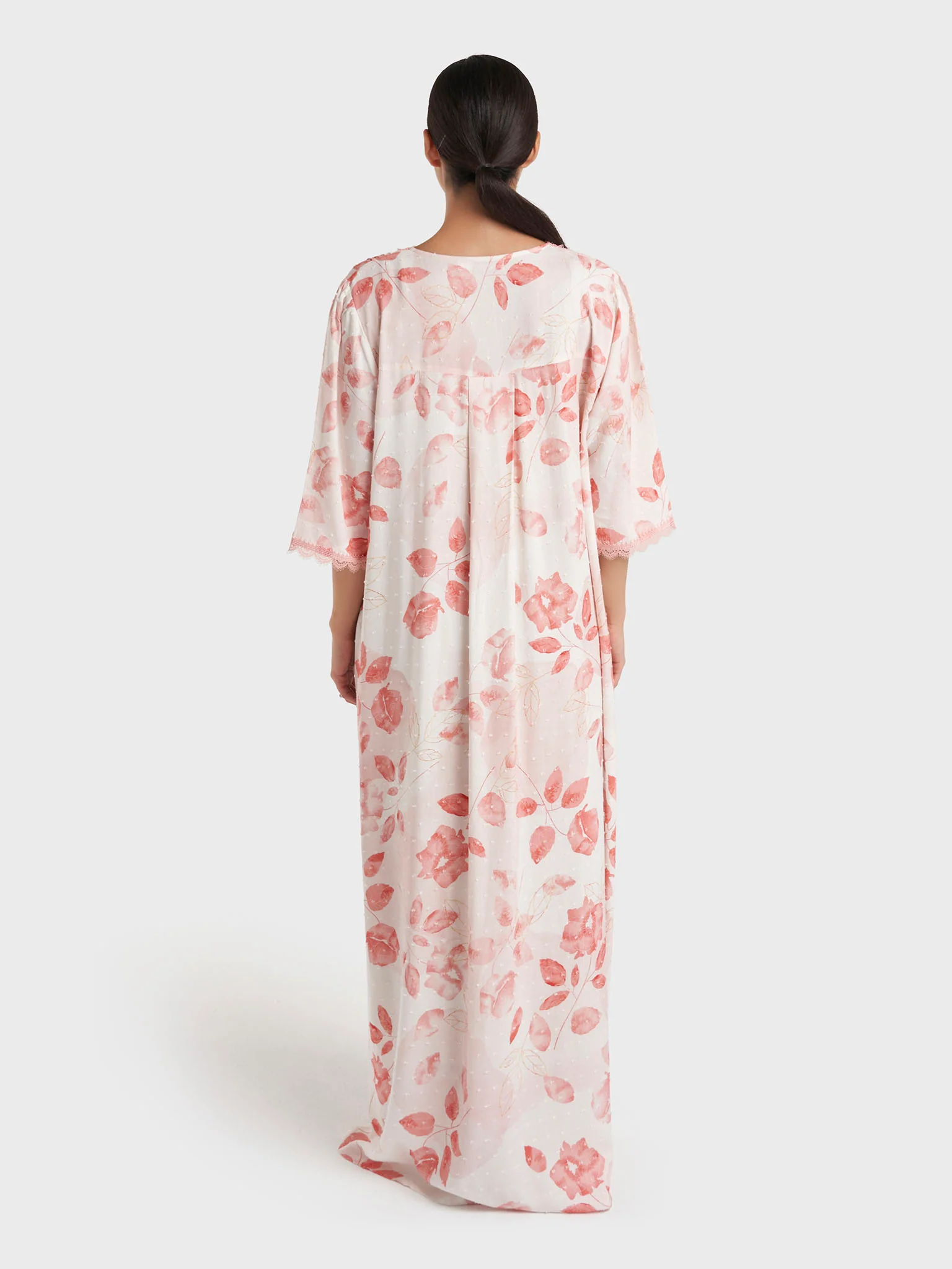 Rose Print Dobby Rayon Long Nightwear Dress (CNH482) - Image 3
