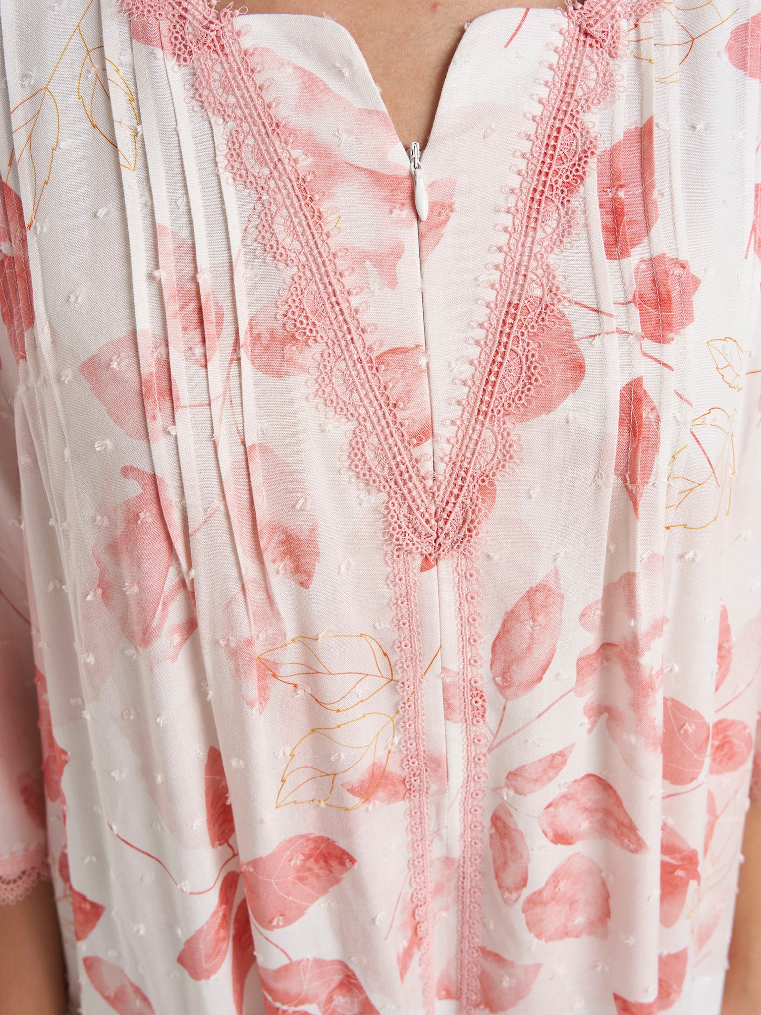 Rose Print Dobby Rayon Long Nightwear Dress (CNH482) - Image 5
