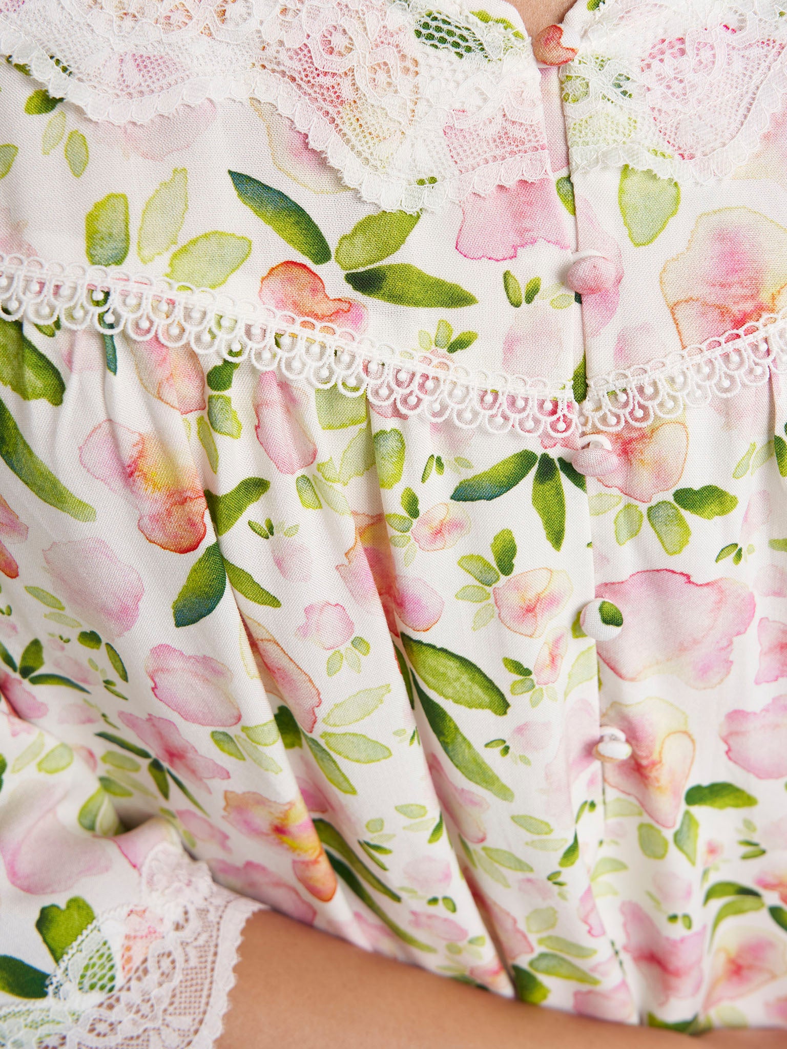 Rose Pink Floral Print Rayon Long Nightwear Dress (CNH483) - Image 5