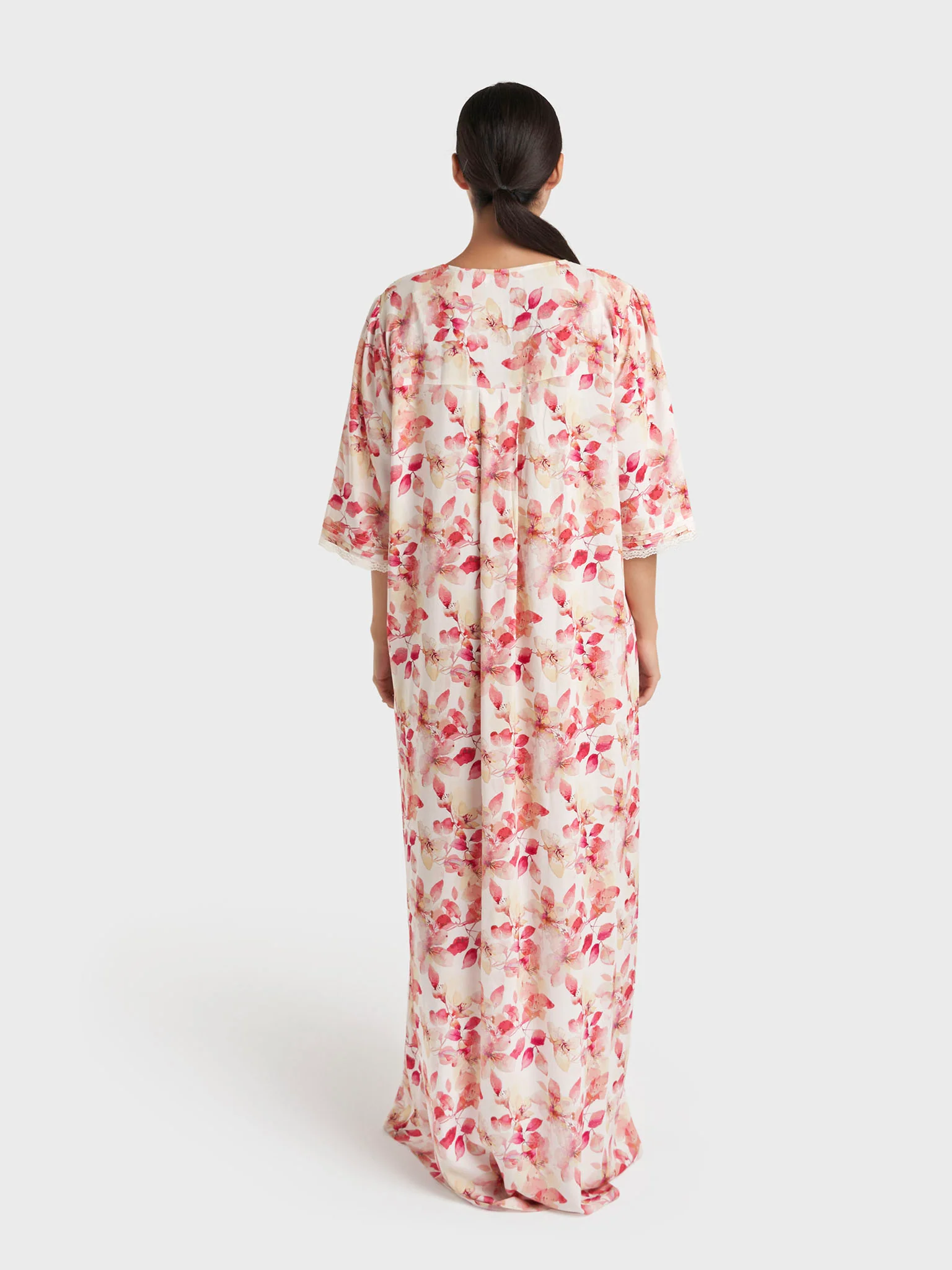 Red Print Rayon Long Nightwear Dress (CNH484) - Image 4