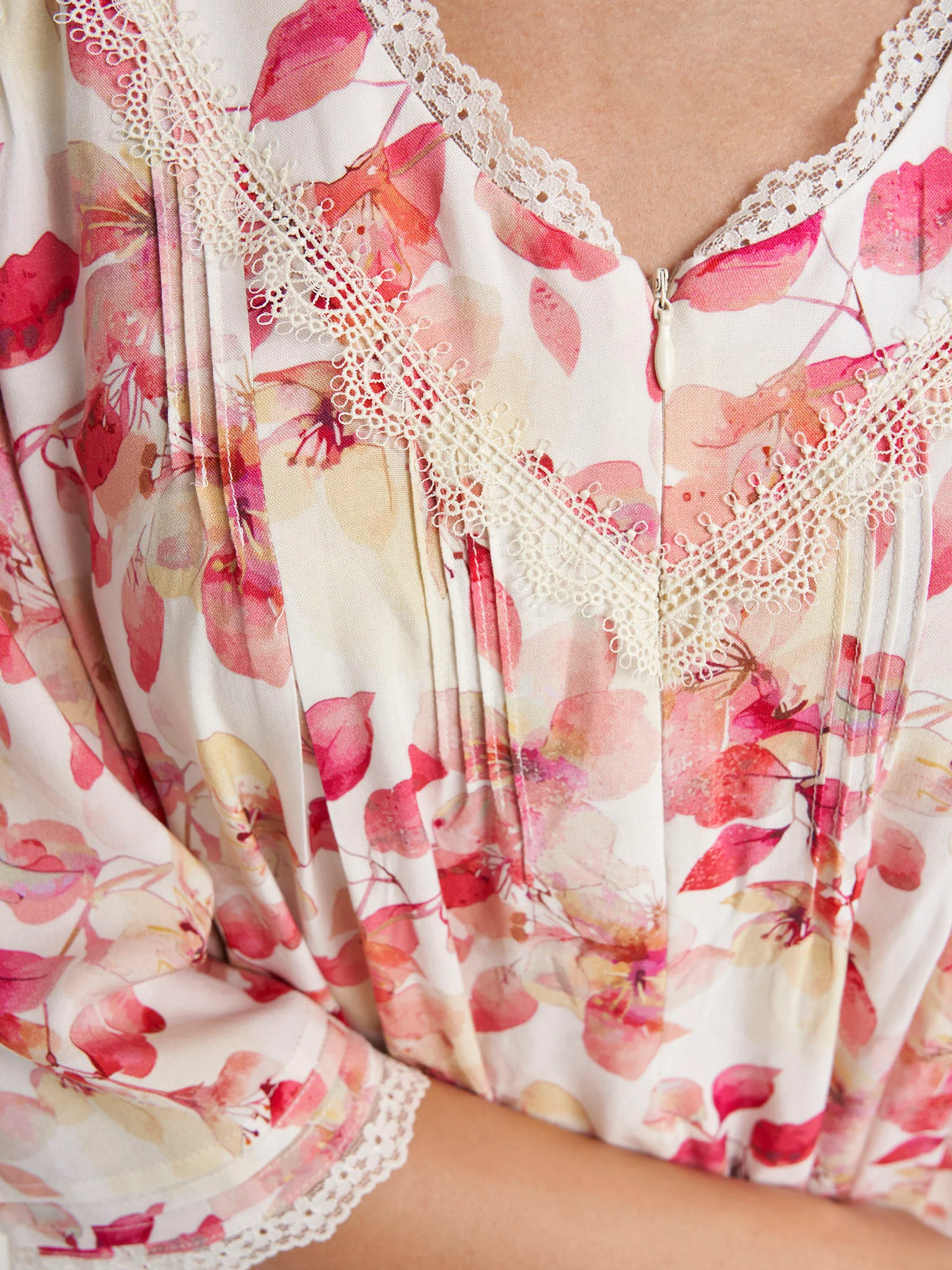 Red Print Rayon Long Nightwear Dress (CNH484) - Image 5