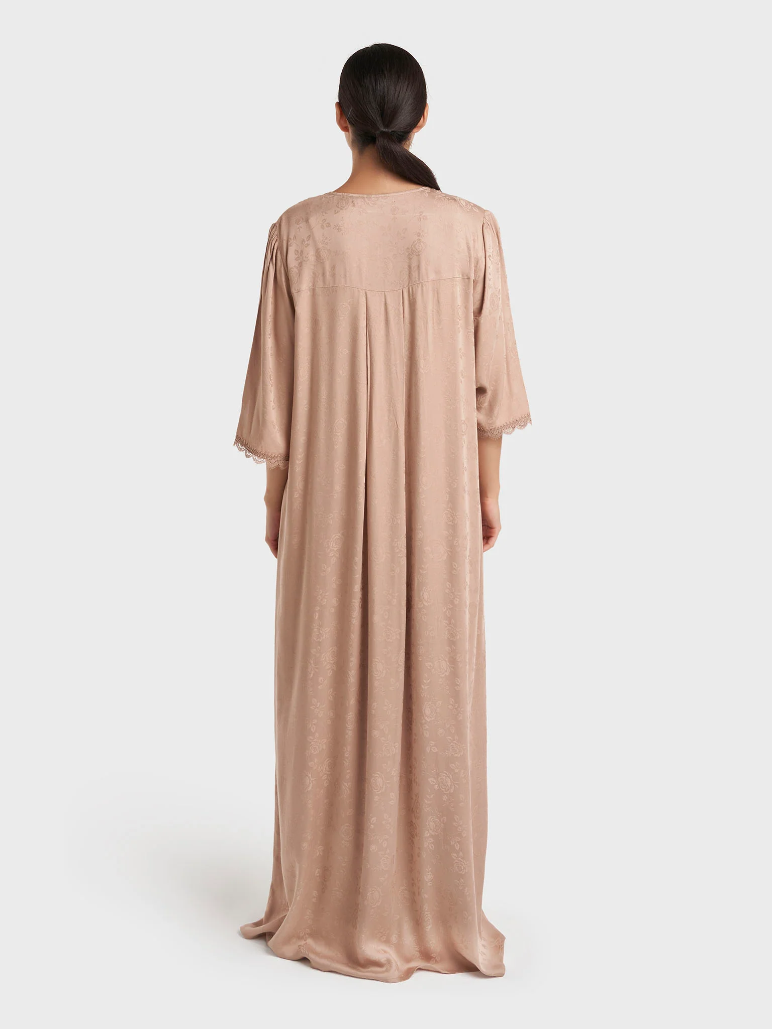 Brown Jacuard Floral Print Rayon Long Nightwear Dress (CNH489) - Image 4