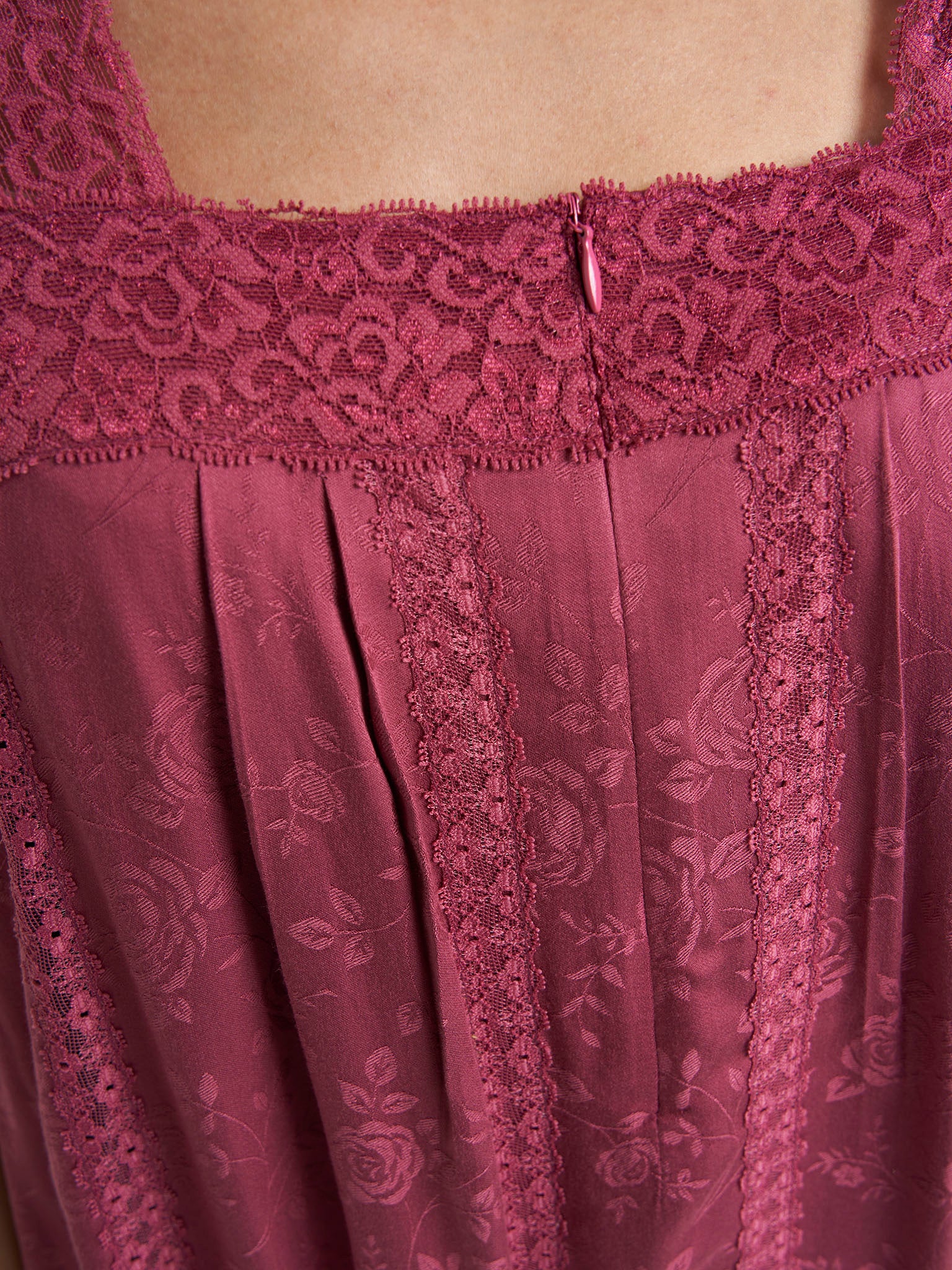 Maroon Jacquard Floral Print Rayon Long Nightwear Dress (CNH491) - Image 5