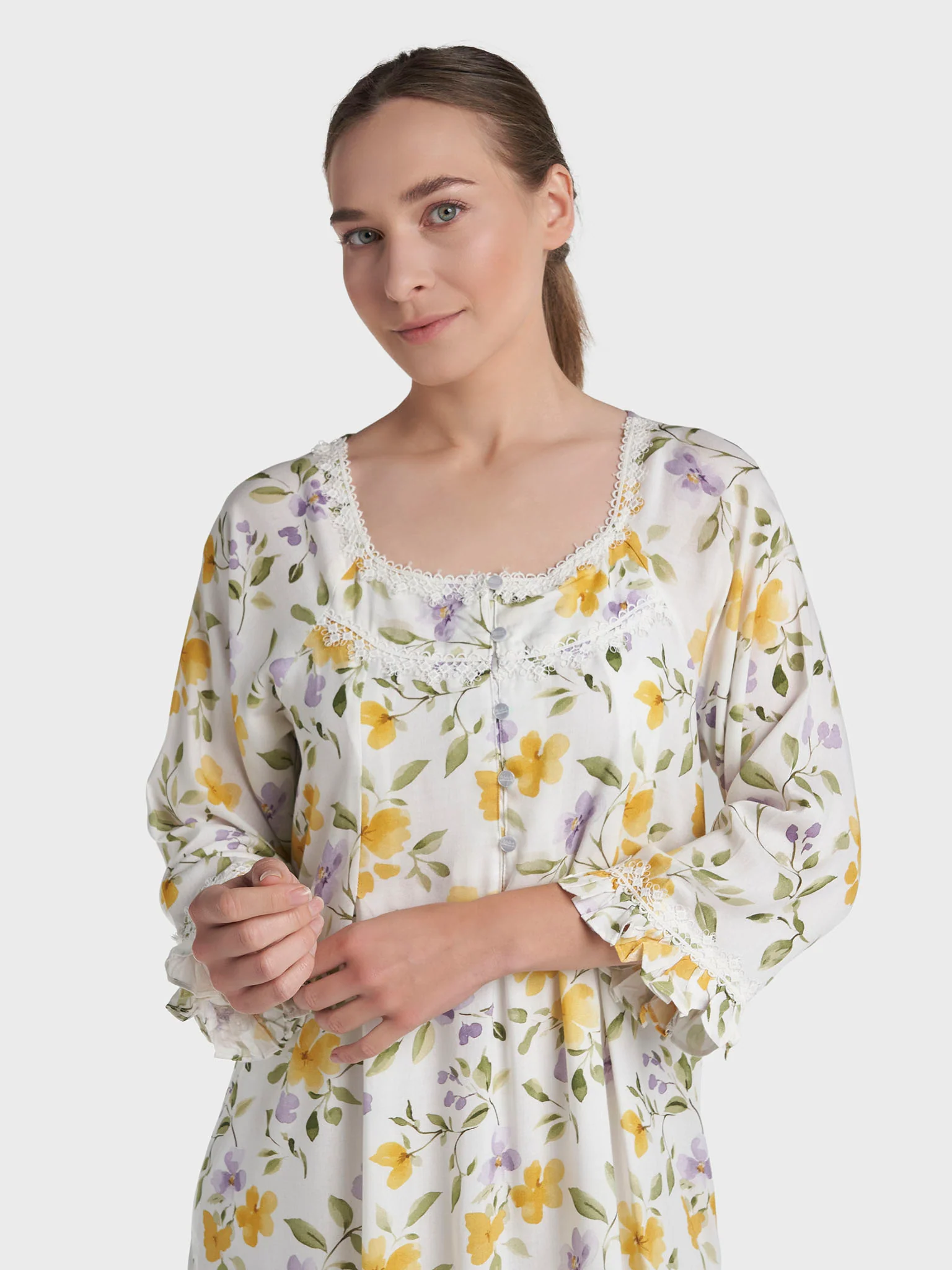 Lilac Rayon Floral Printed Long Nightwear Dress (REM2861A)