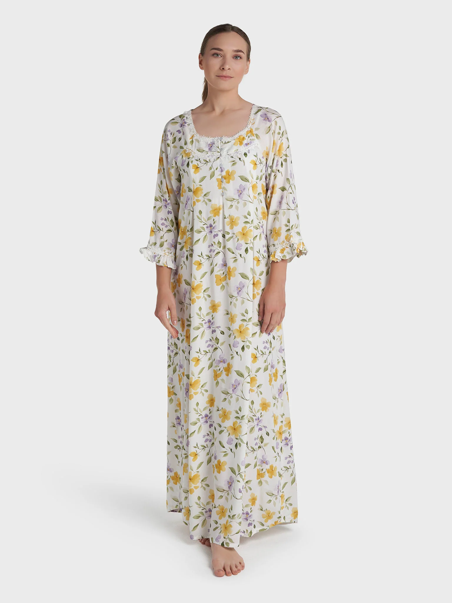 Lilac Rayon Floral Printed Long Nightwear Dress (REM2861A) - Image 2