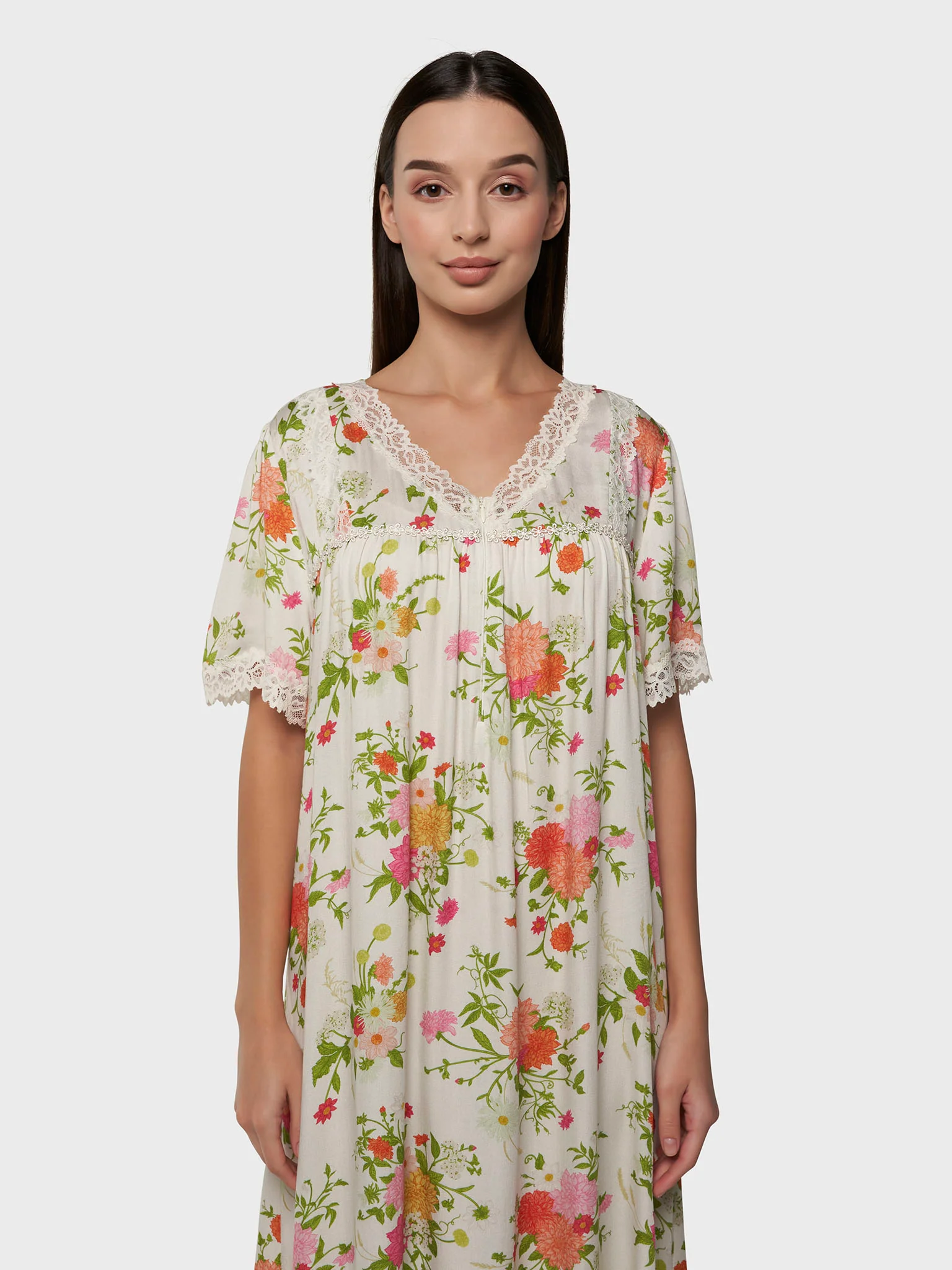 Gardenia Floral Print Viscose Mini Nightwear Dress (CNH472)
