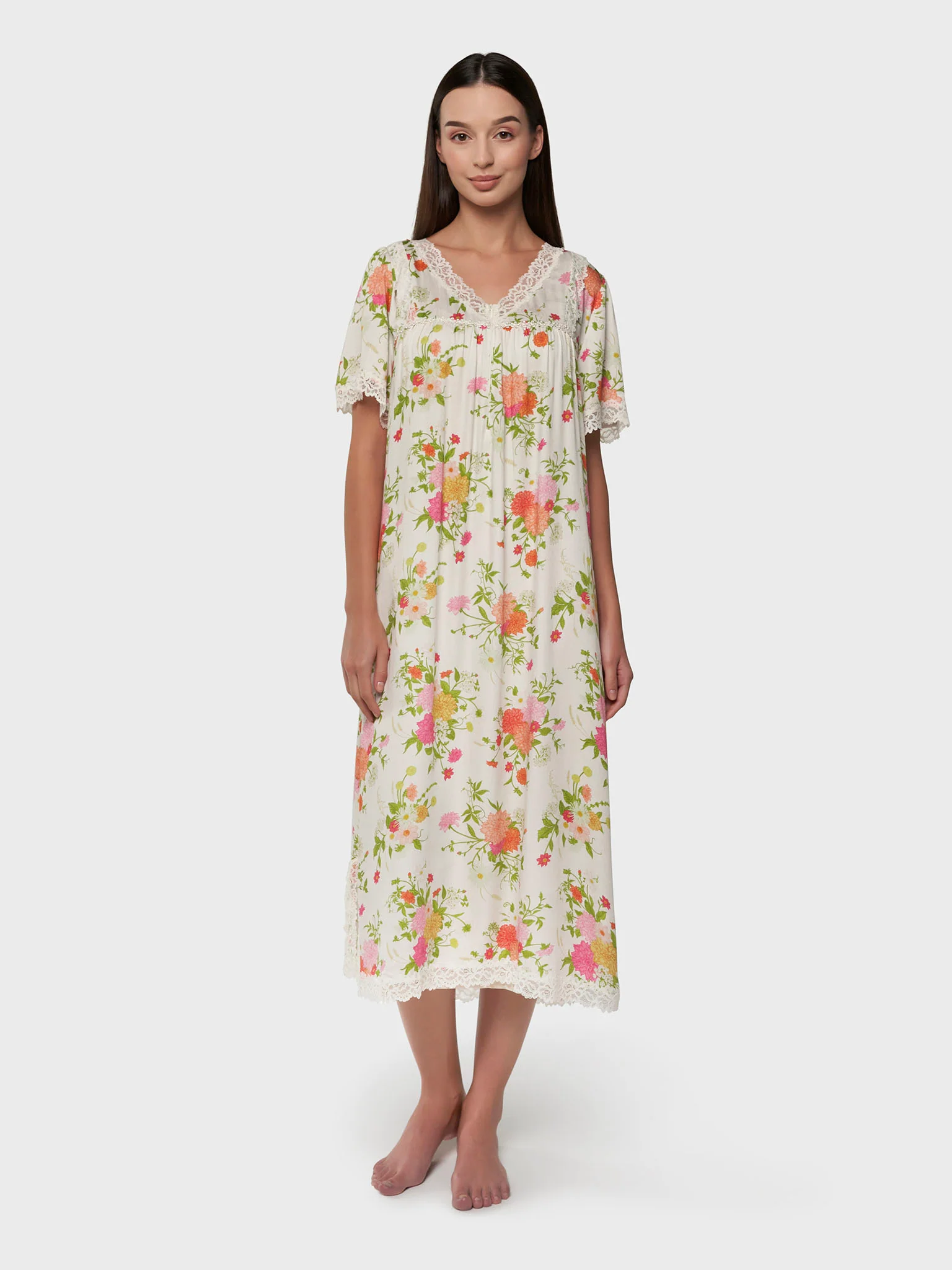 Gardenia Floral Print Viscose Mini Nightwear Dress (CNH472) - Image 2