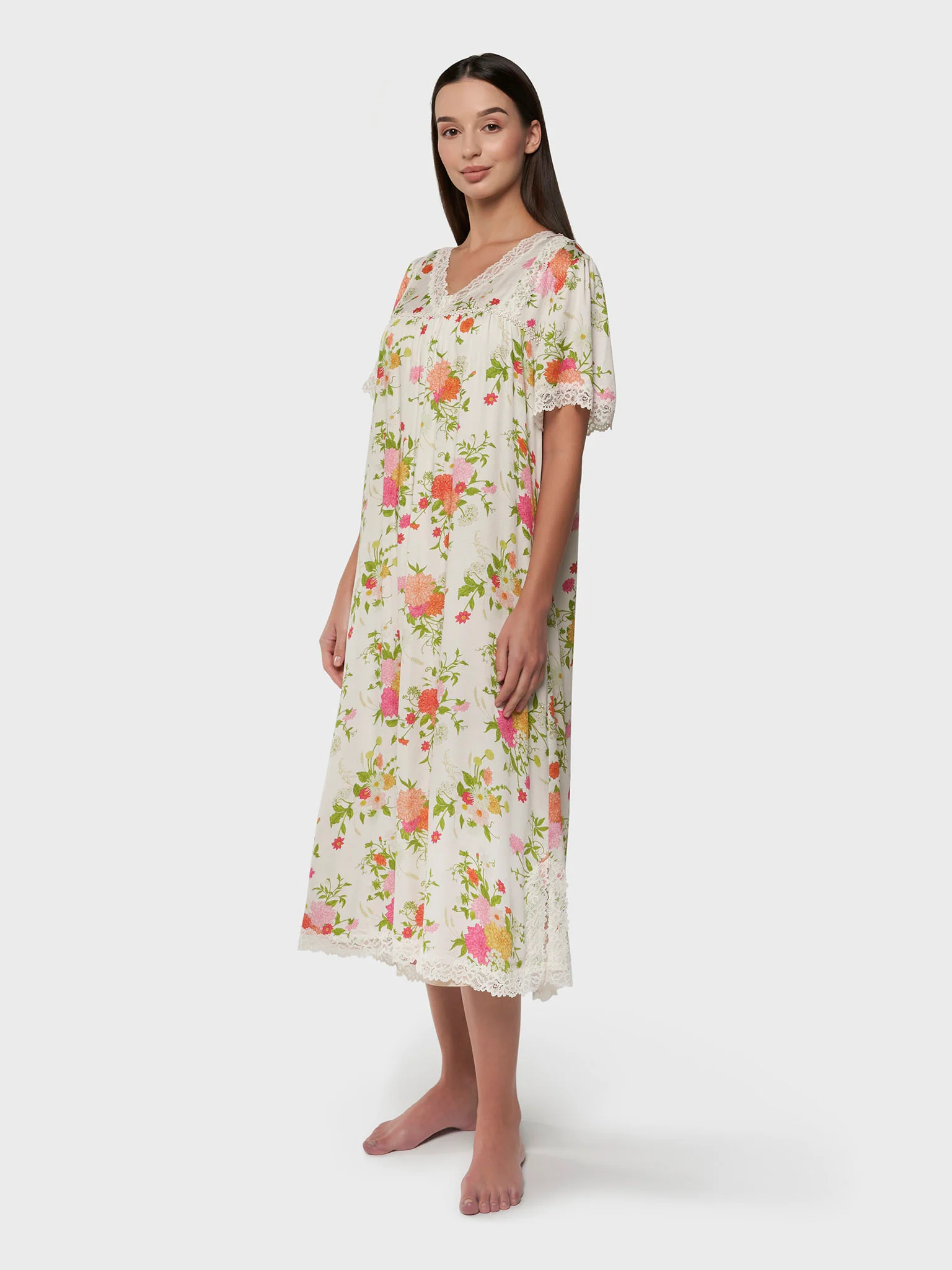 Gardenia Floral Print Viscose Mini Nightwear Dress (CNH472) - Image 3