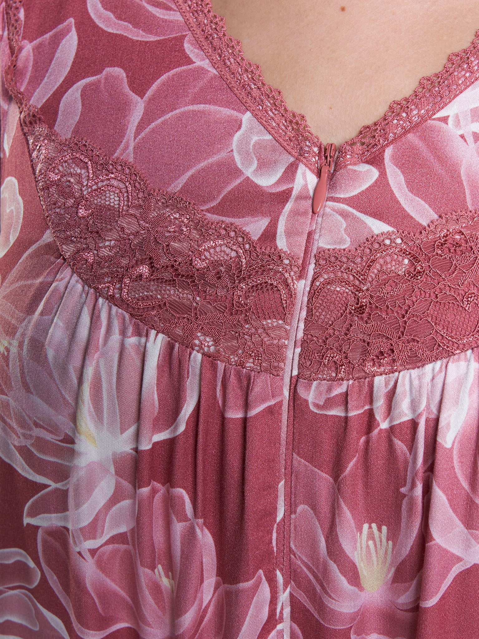 Rose Color Floral Print Viscose Mini Nightwear Dress (CNH474) - Image 5