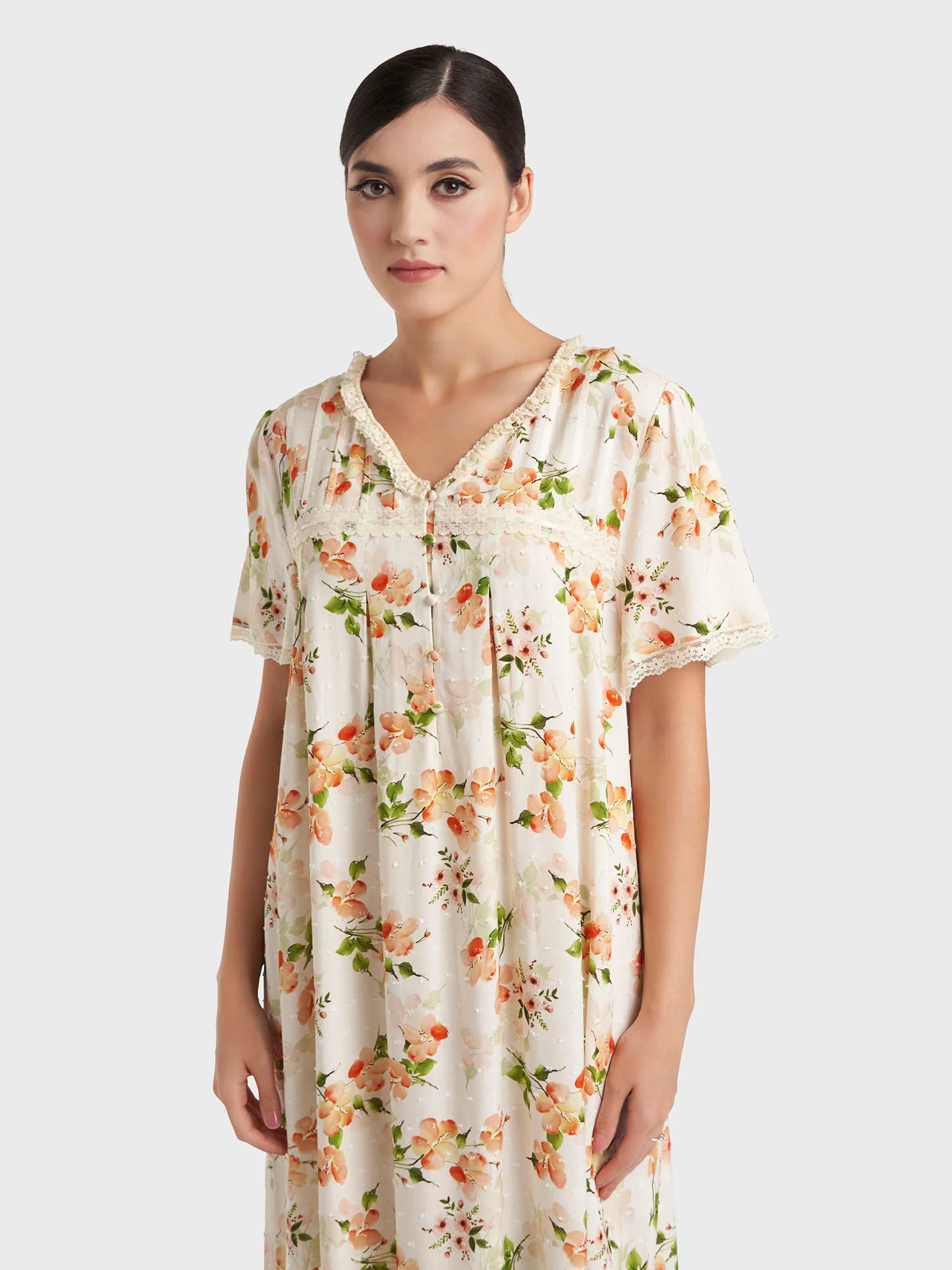 Apricot Print Rayon Mini Nightwear Dress (CNH486)