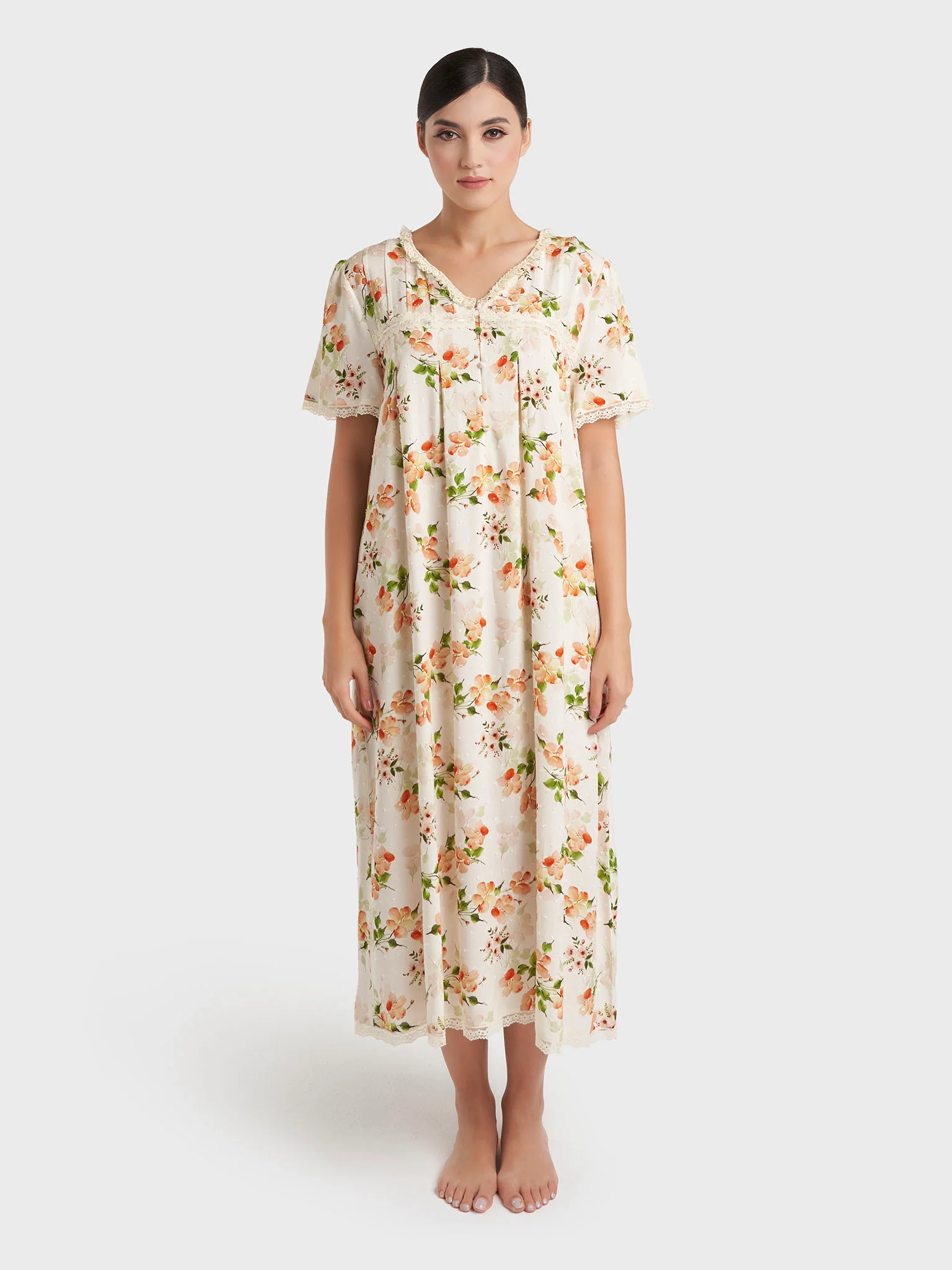 Apricot Print Rayon Mini Nightwear Dress (CNH486) - Image 2