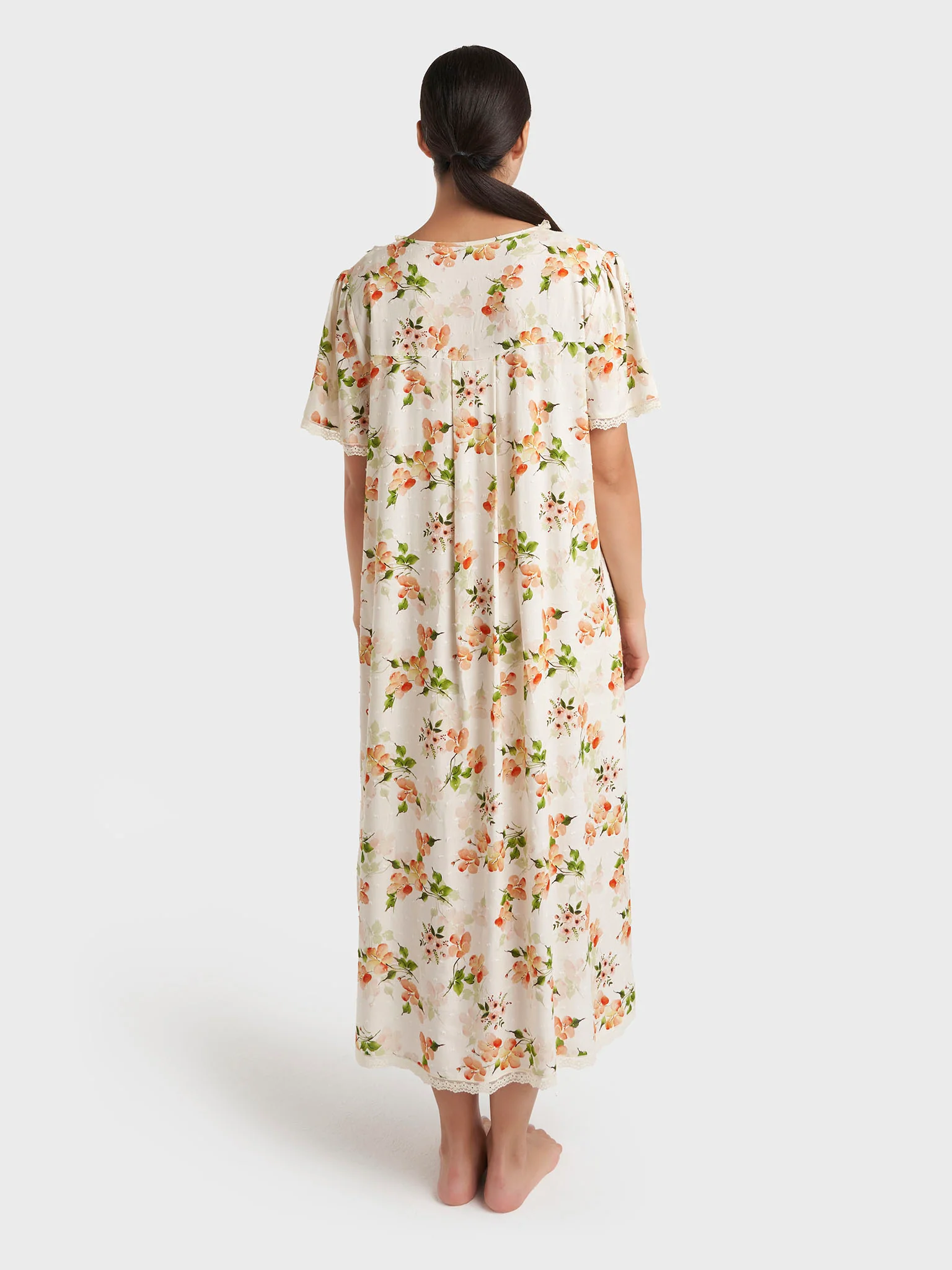 Apricot Print Rayon Mini Nightwear Dress (CNH486) - Image 4