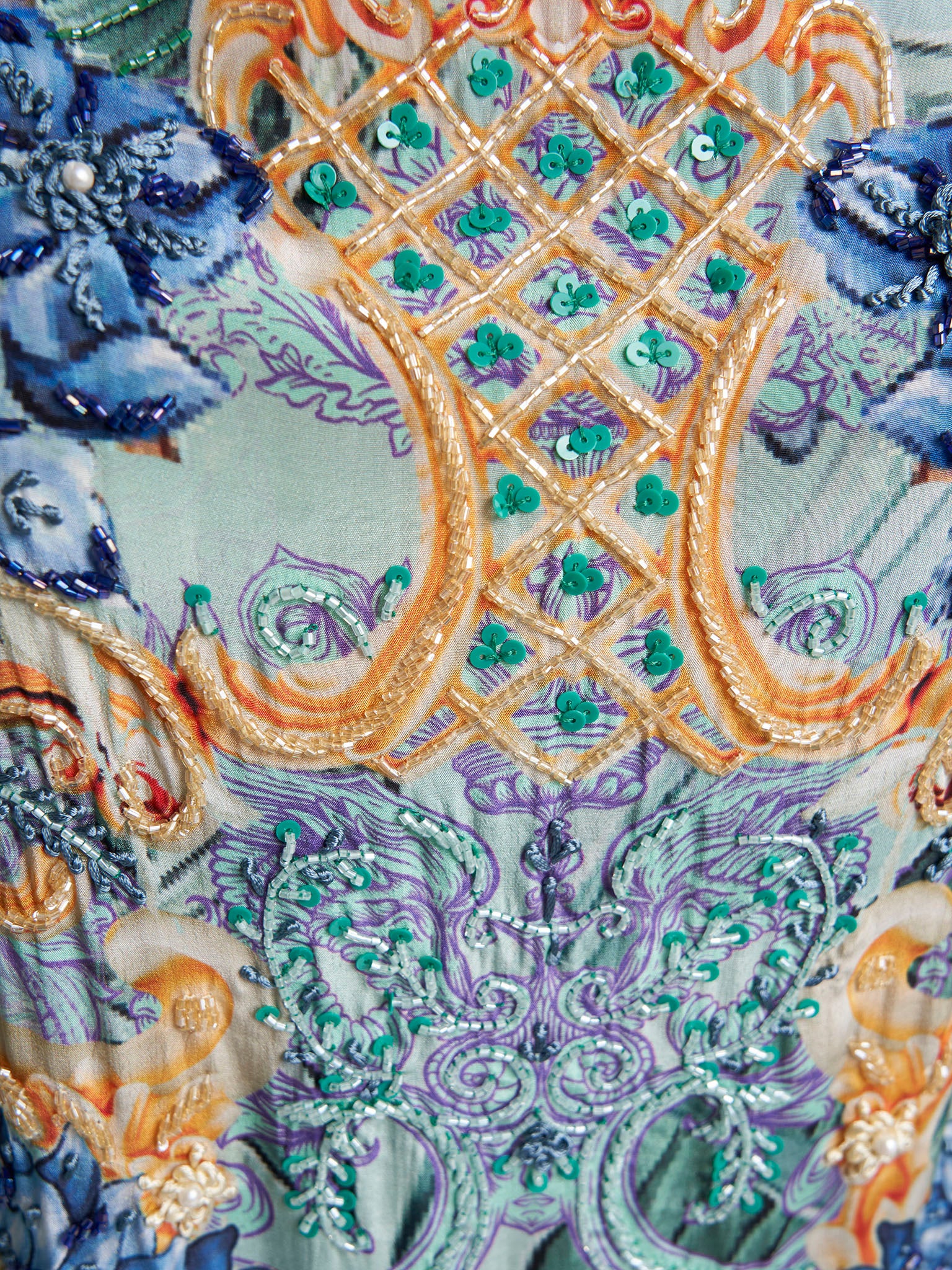 Dusty Green Colour Motif Printed Viscose Hand Work Poncho (VDT14) - Image 5