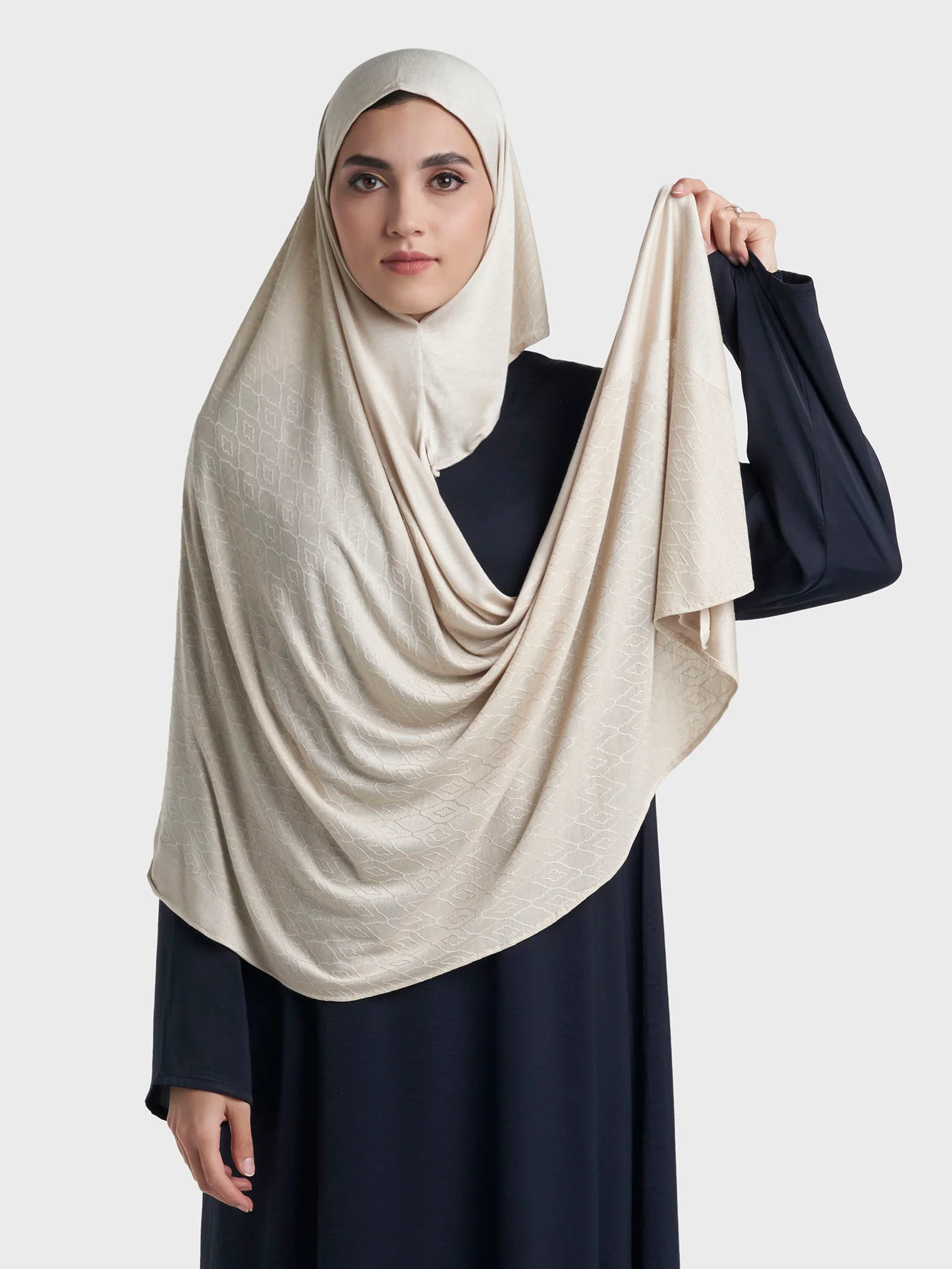Moroccan Tile Jacquard Self Print Ready to Wear Jersey Hijab (SRKP22130L) - Image 39
