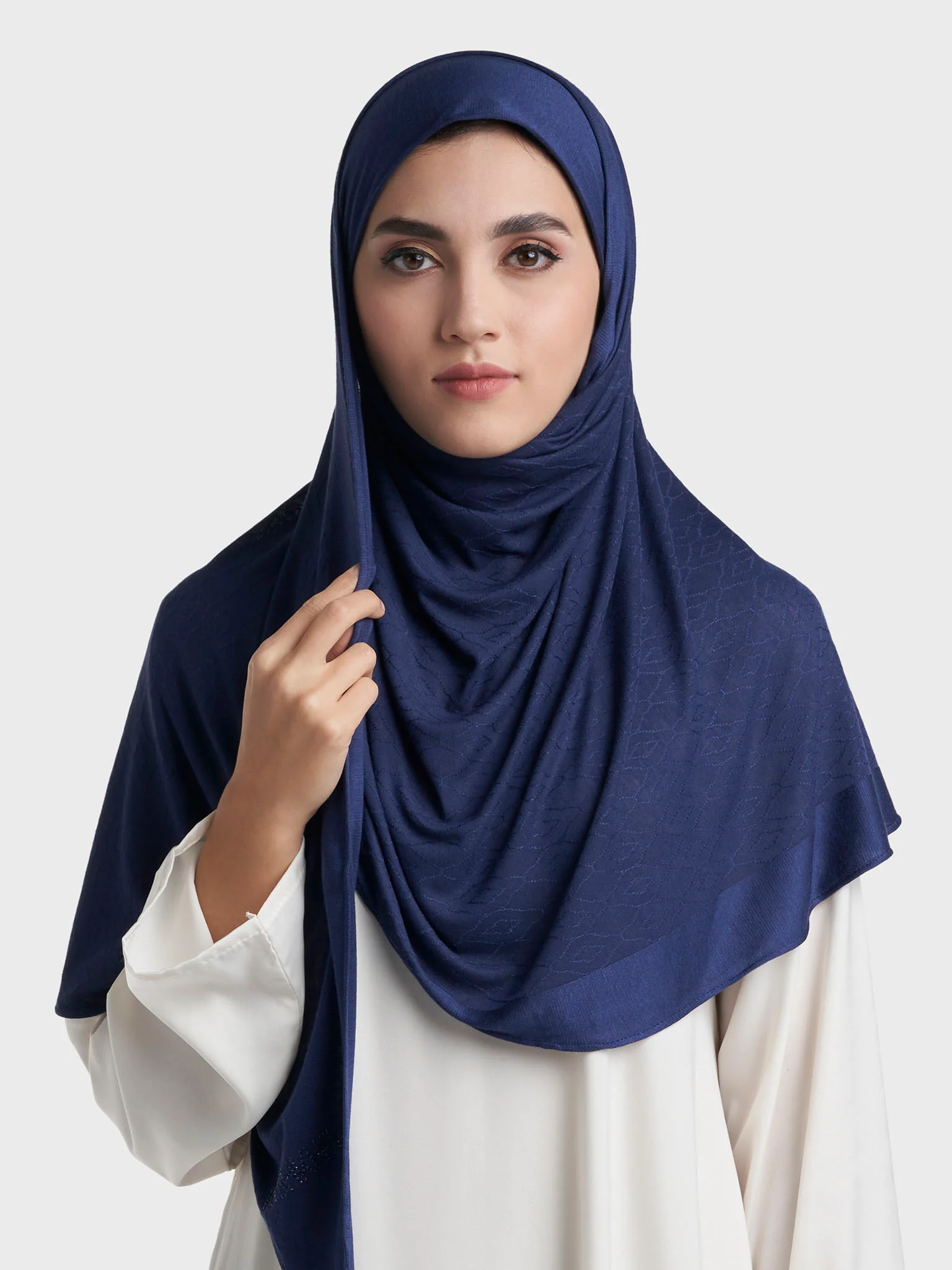 Moroccan Tile Jacquard Self Print Ready to Wear Jersey Hijab (SRKP22130L) - Image 4