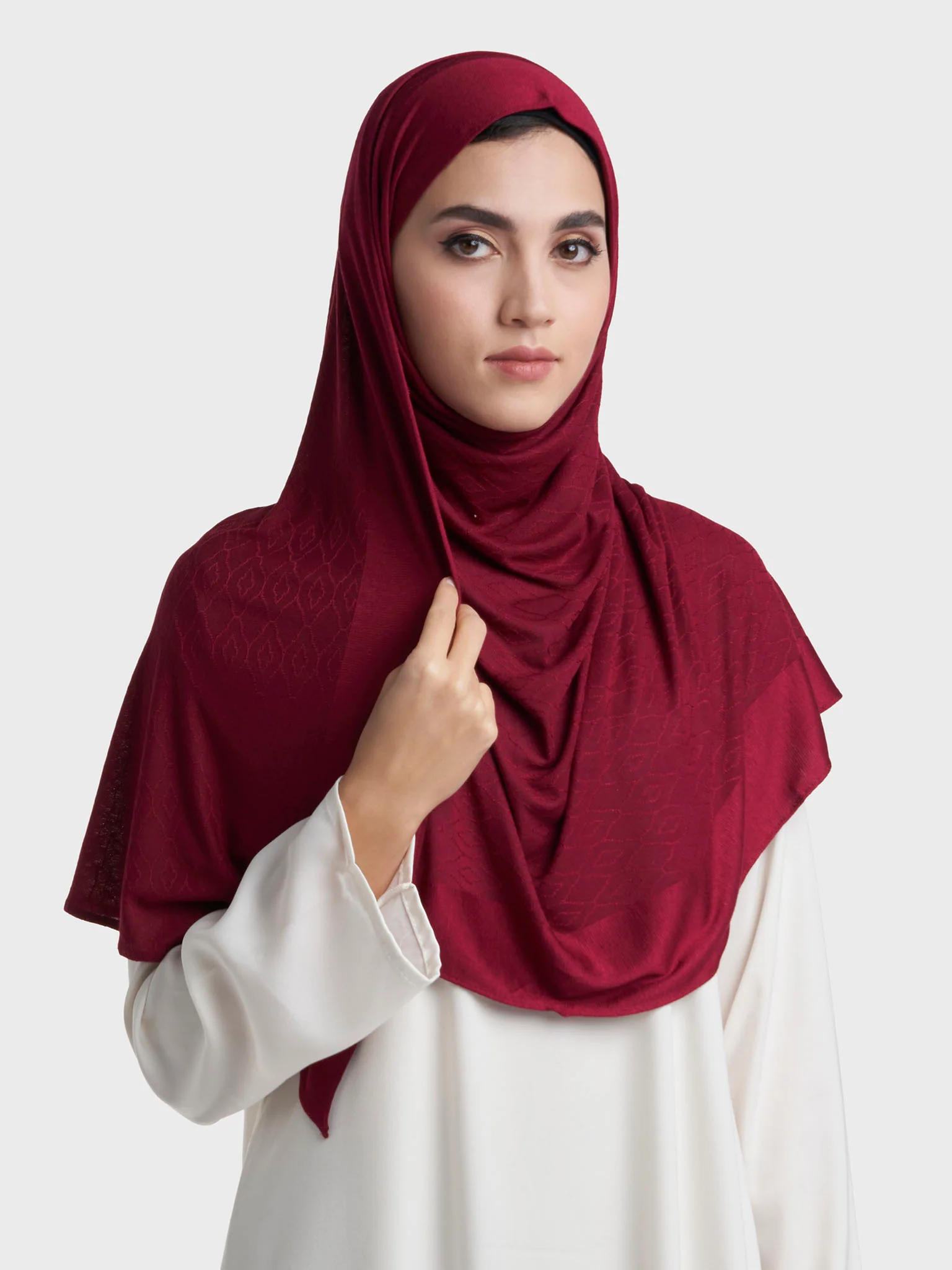 Moroccan Tile Jacquard Self Print Ready to Wear Jersey Hijab (SRKP22130L) - Image 44