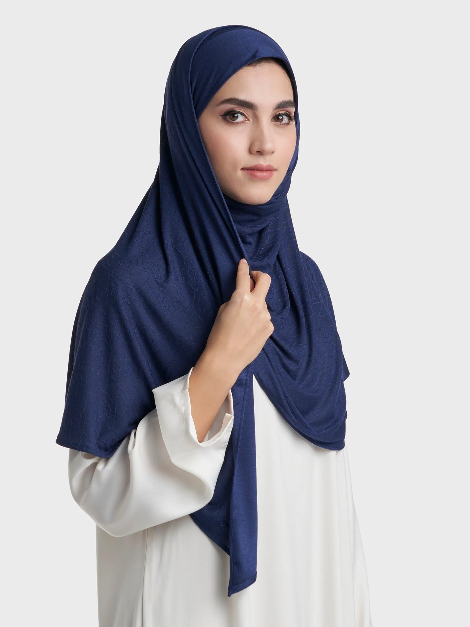Moroccan Tile Jacquard Self Print Ready to Wear Jersey Hijab (SRKP22130L) - Image 48