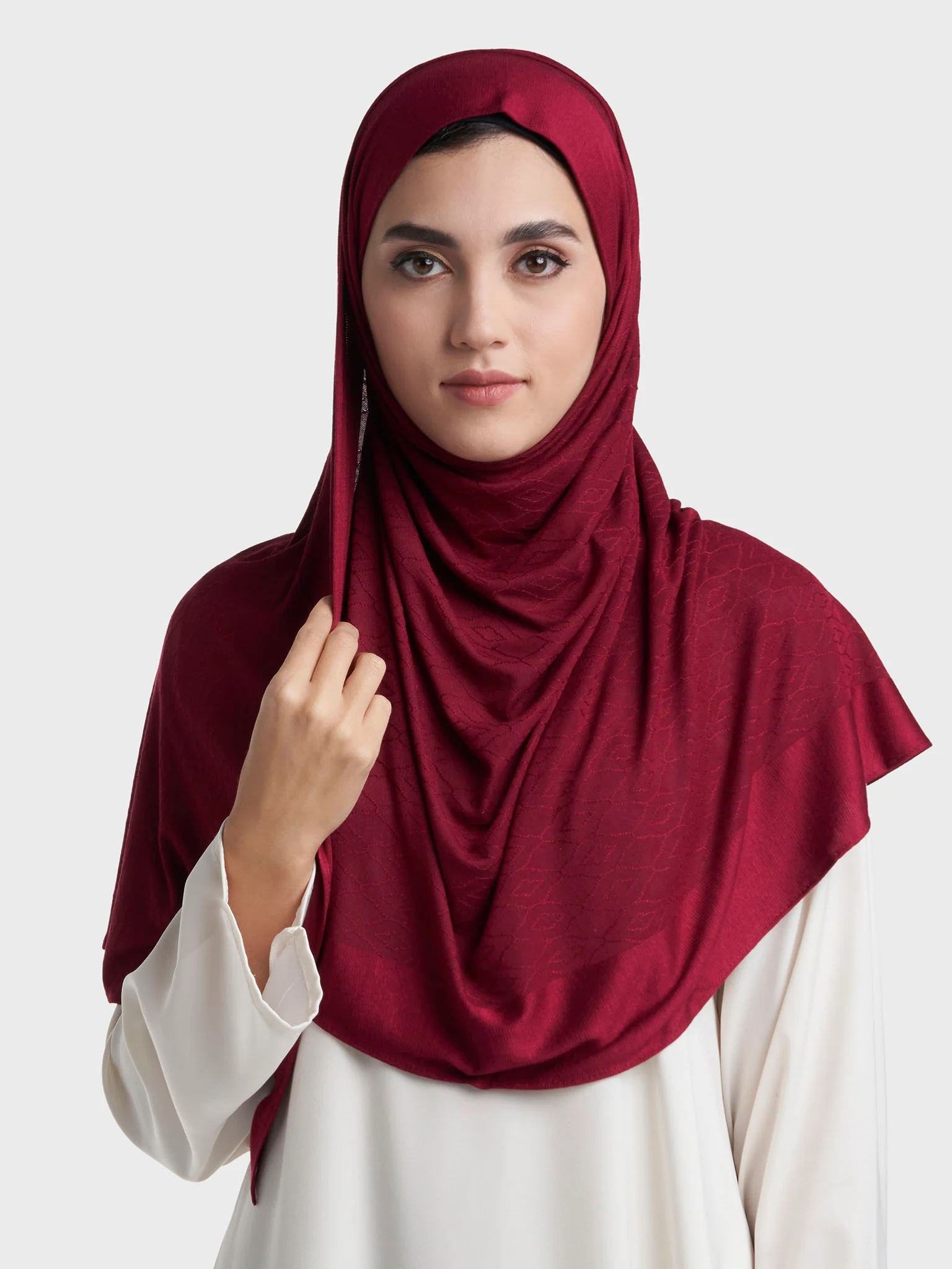 Moroccan Tile Jacquard Self Print Ready to Wear Jersey Hijab (SRKP22130L) - Image 5