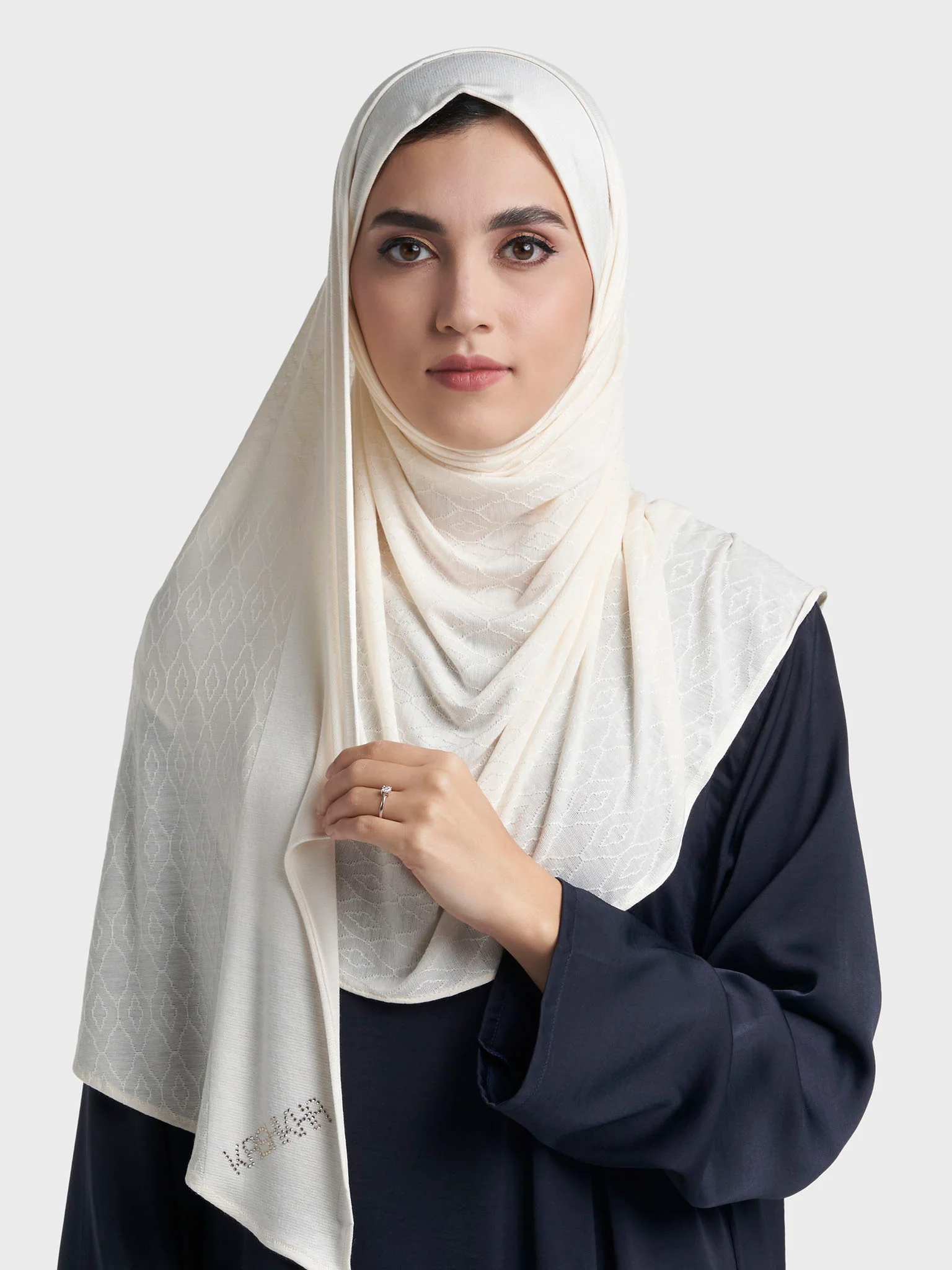 Moroccan Tile Jacquard Self Print Ready to Wear Jersey Hijab (SRKP22130L) - Image 6