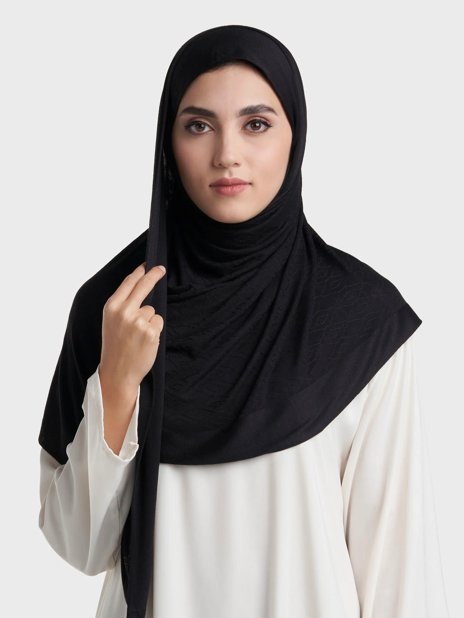 Moroccan Tile Jacquard Self Print Ready to Wear Jersey Hijab (SRKP22130L) - Image 7