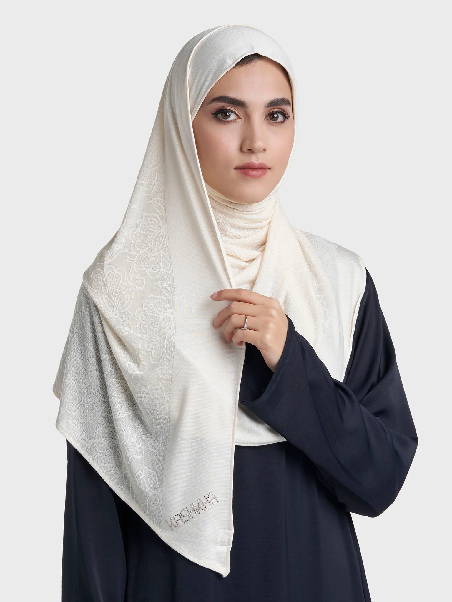 Veins Jacquard Self Print Ready to Wear Jersey Hijab (SRKP22131L) - Image 25