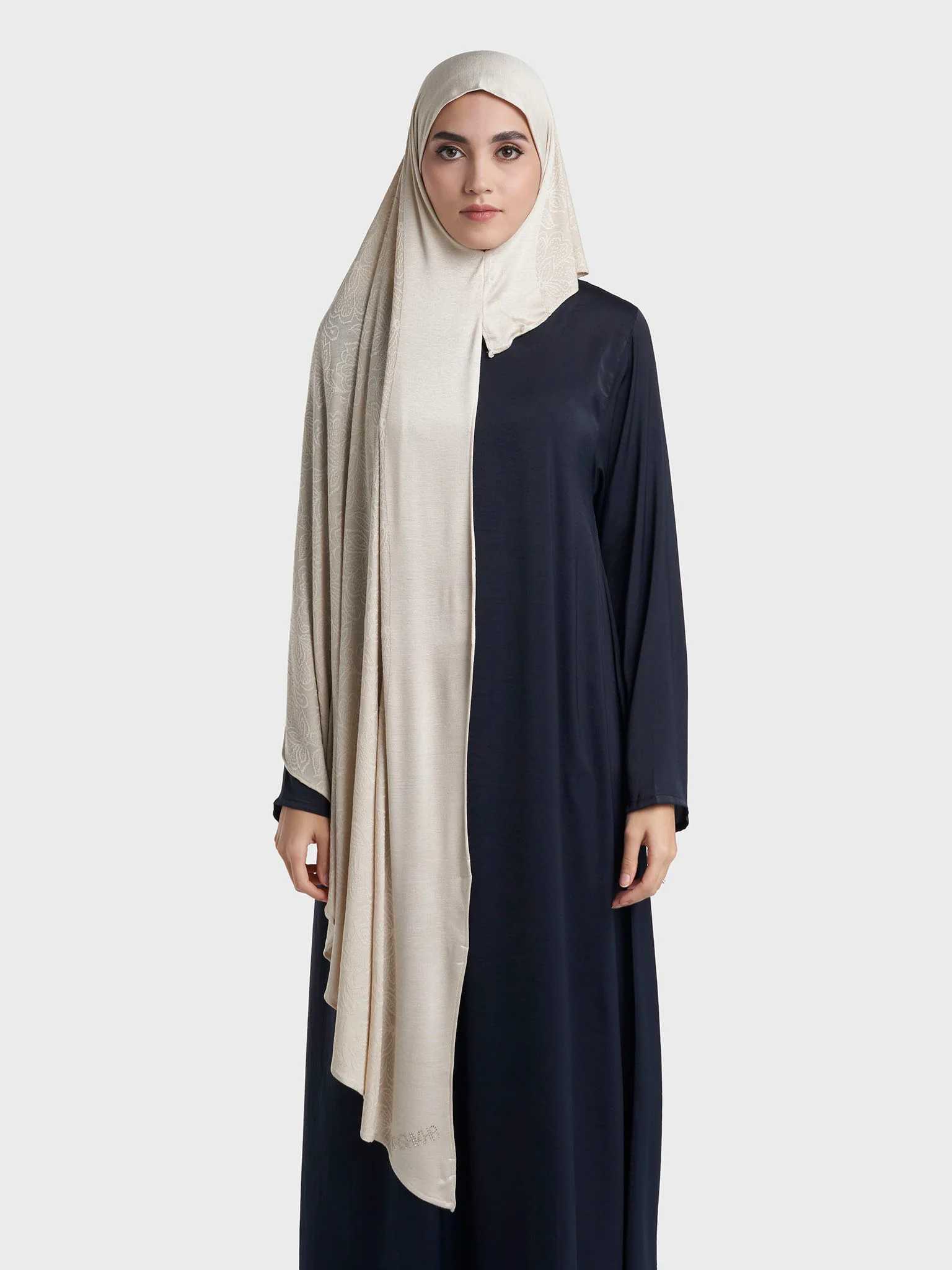 Veins Jacquard Self Print Ready to Wear Jersey Hijab (SRKP22131L) - Image 39