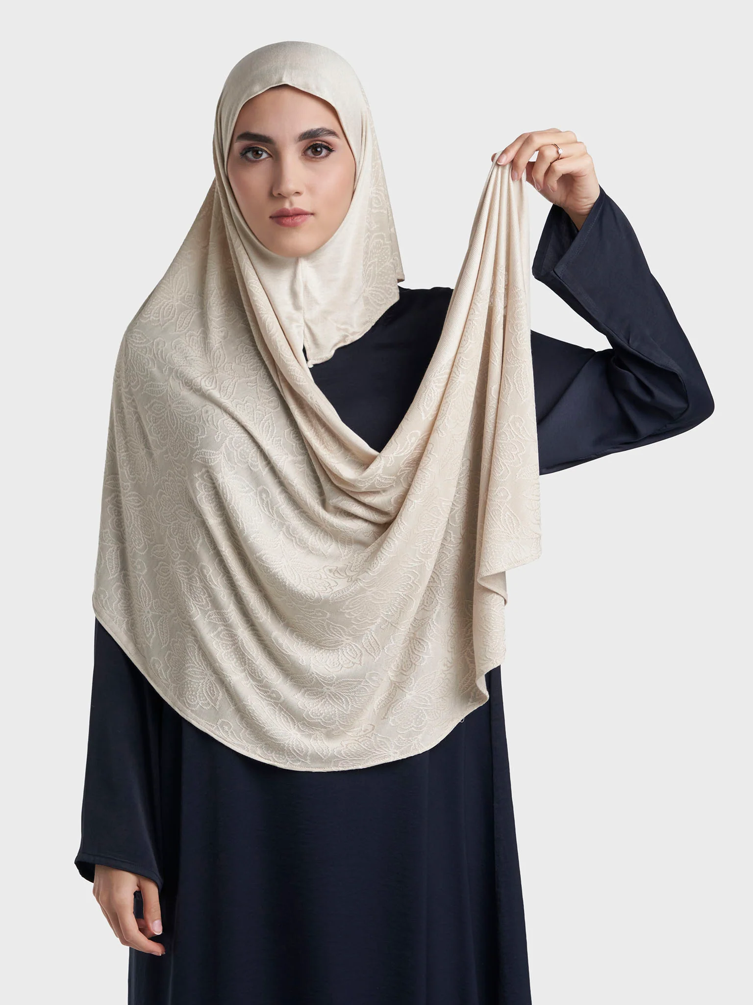 Veins Jacquard Self Print Ready to Wear Jersey Hijab (SRKP22131L) - Image 40