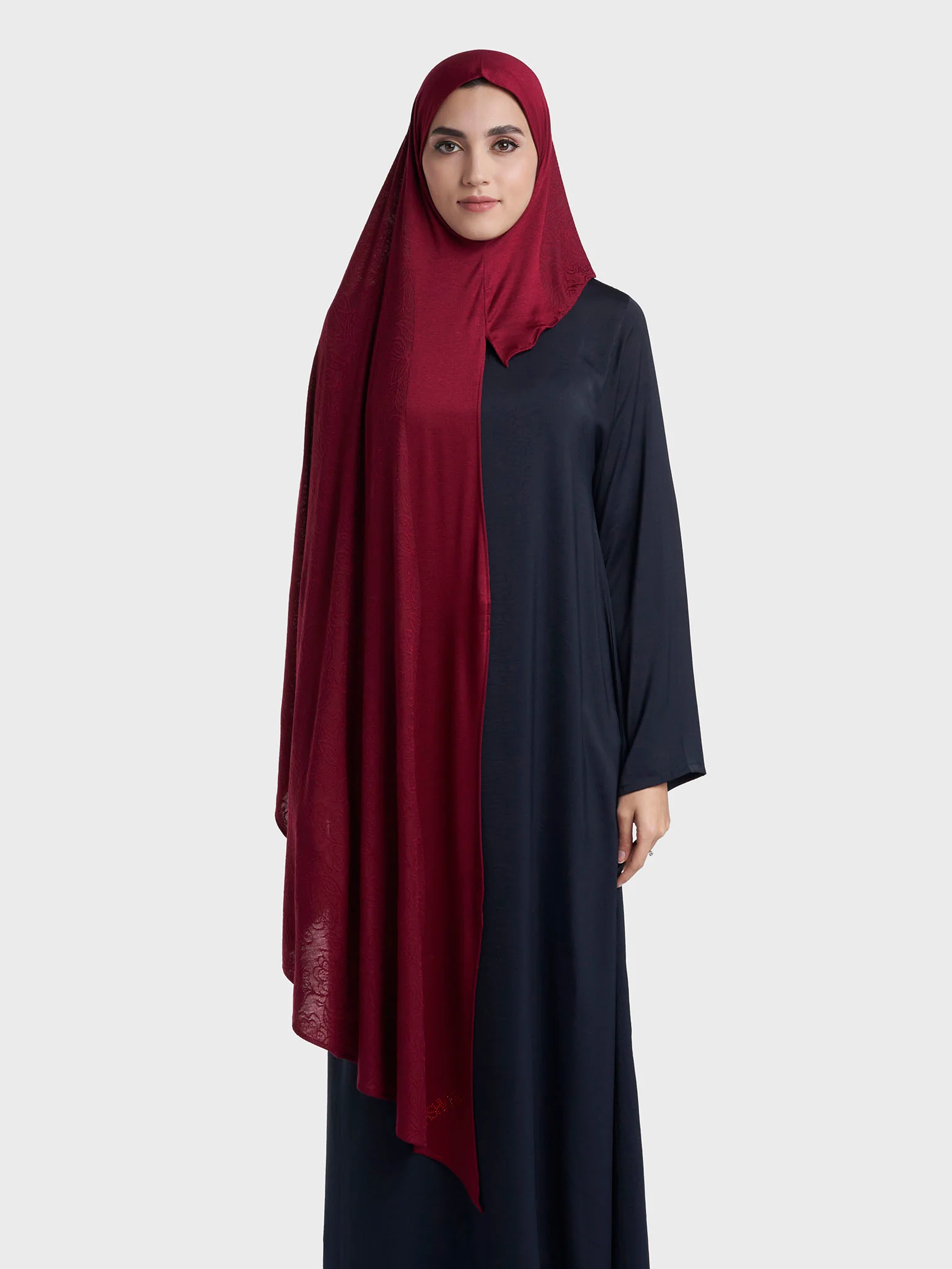 Veins Jacquard Self Print Ready to Wear Jersey Hijab (SRKP22131L) - Image 43