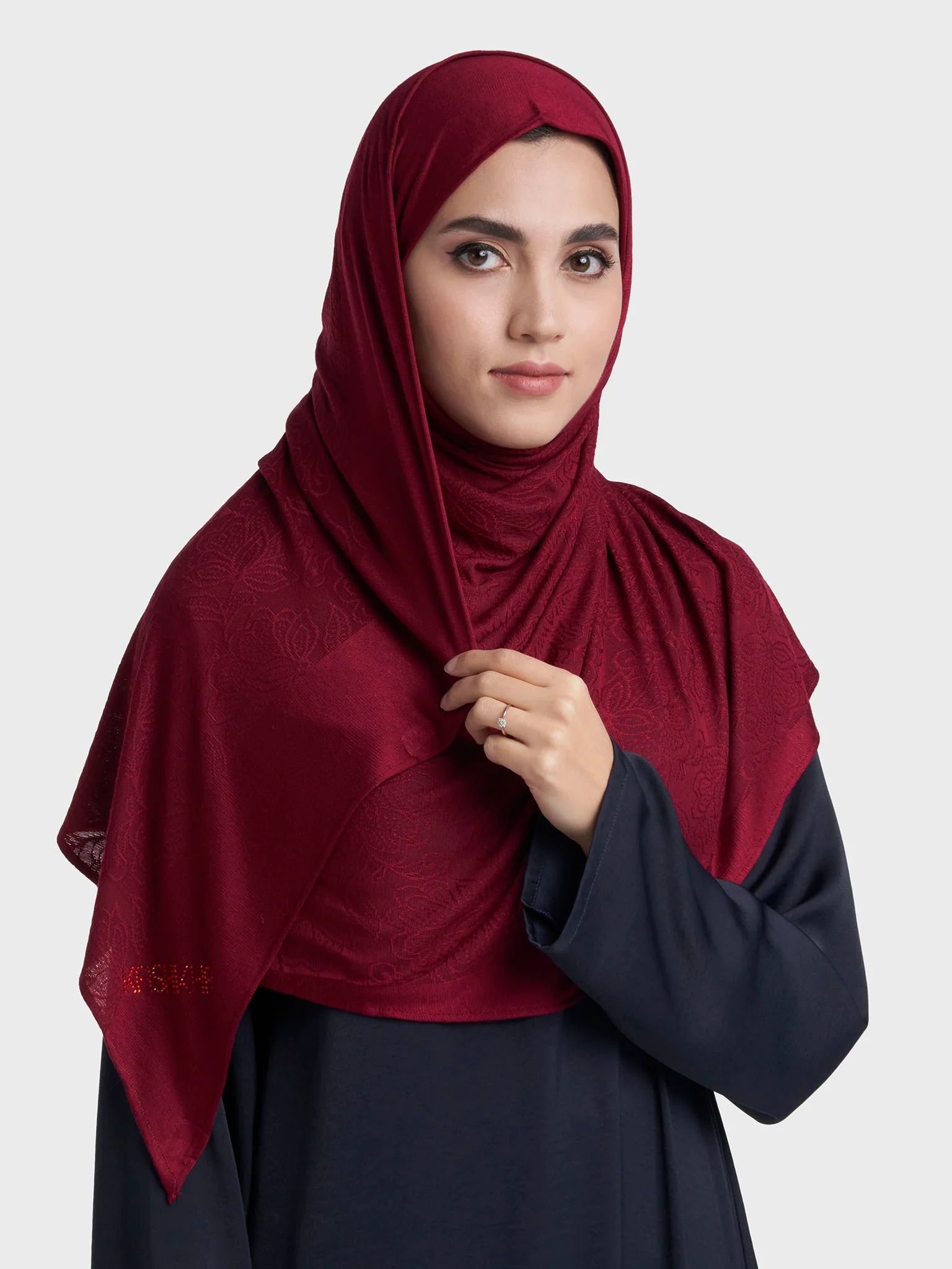 Veins Jacquard Self Print Ready to Wear Jersey Hijab (SRKP22131L) - Image 45