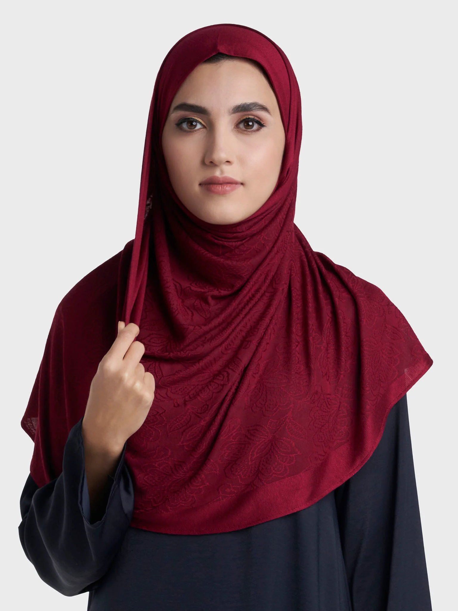Veins Jacquard Self Print Ready to Wear Jersey Hijab (SRKP22131L) - Image 5