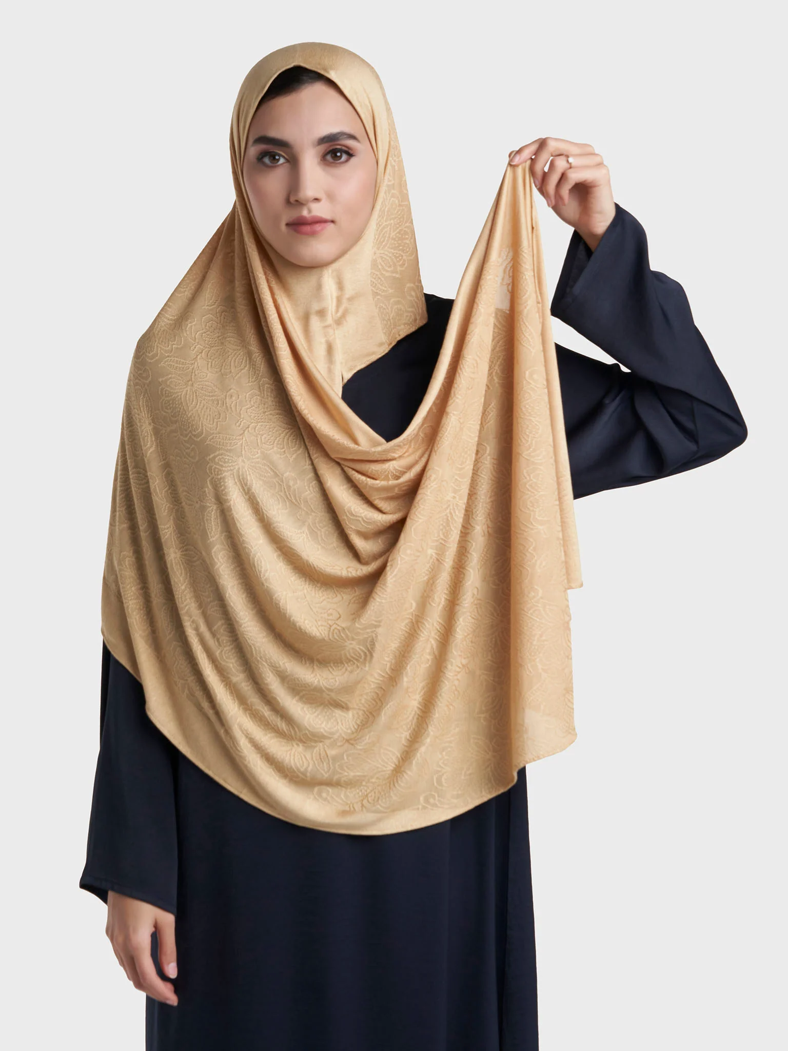 Floral Jacquard Self Print Ready to Wear Jersey Hijab (SRKP22132L) - Image 11