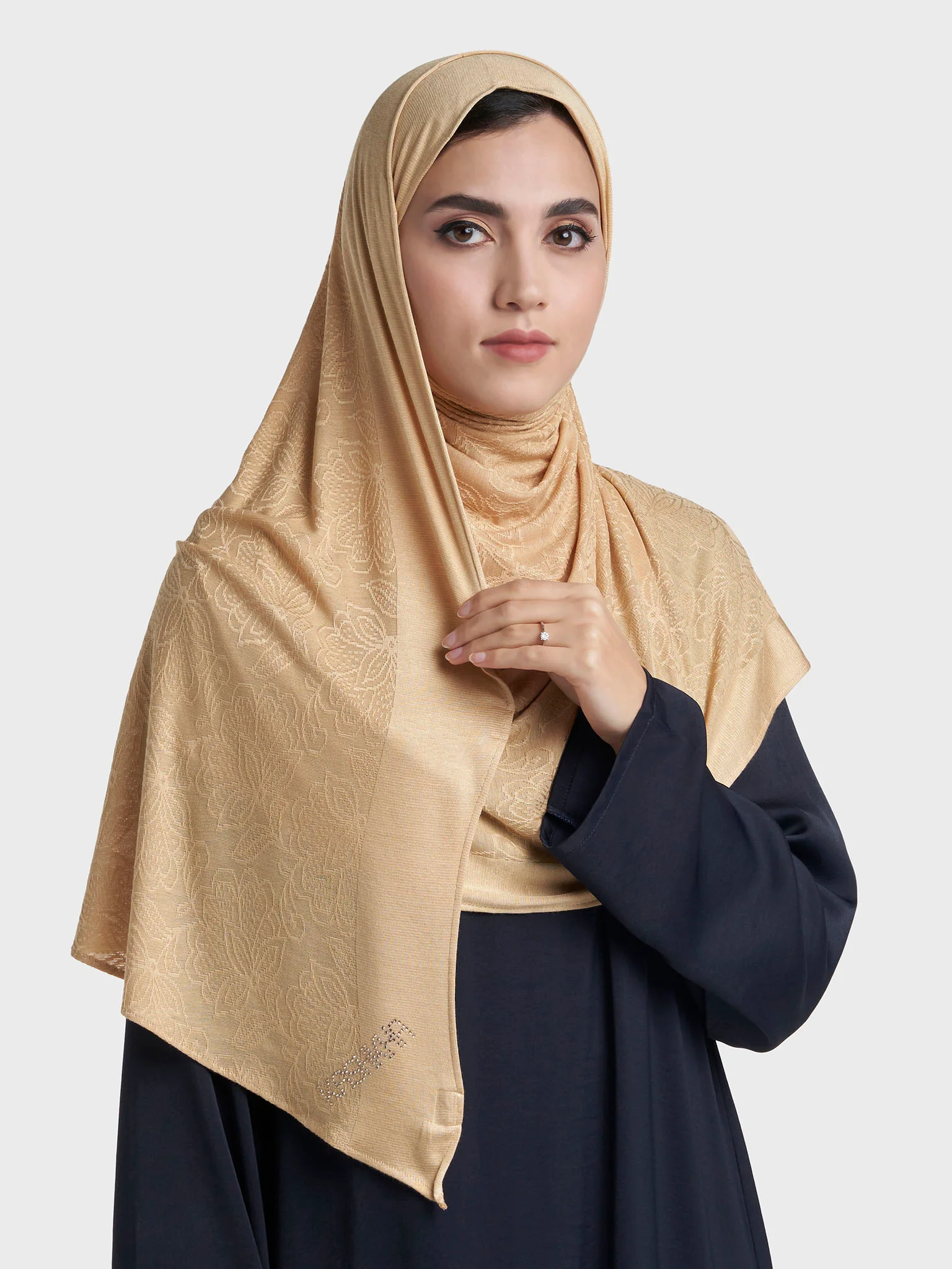 Floral Jacquard Self Print Ready to Wear Jersey Hijab (SRKP22132L) - Image 12