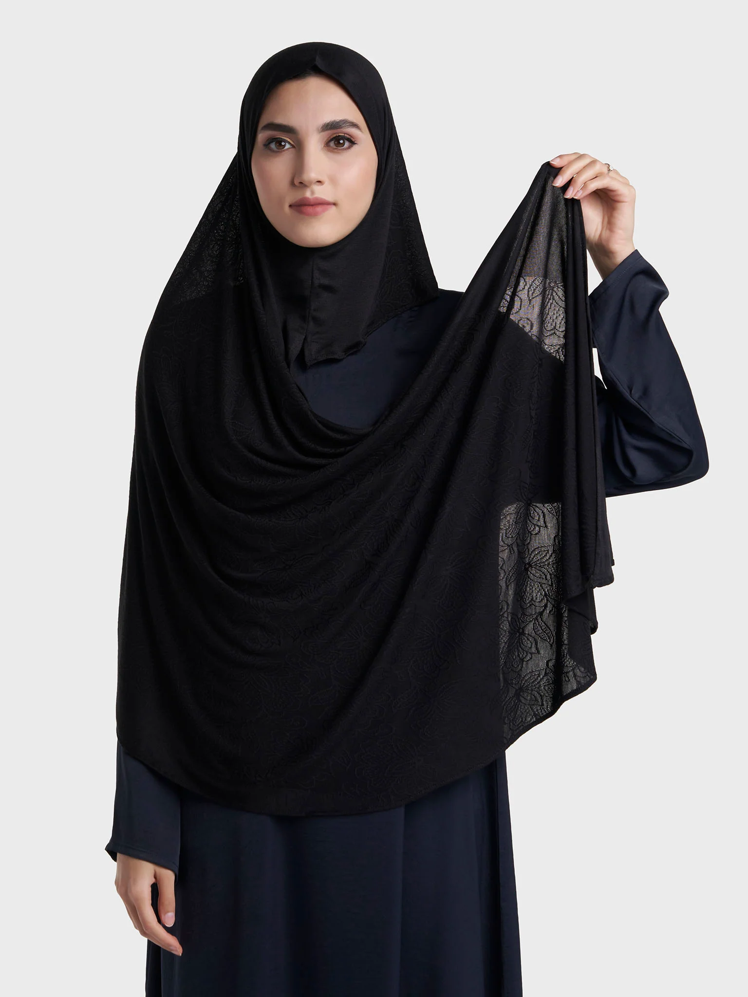 Floral Jacquard Self Print Ready to Wear Jersey Hijab (SRKP22132L) - Image 15