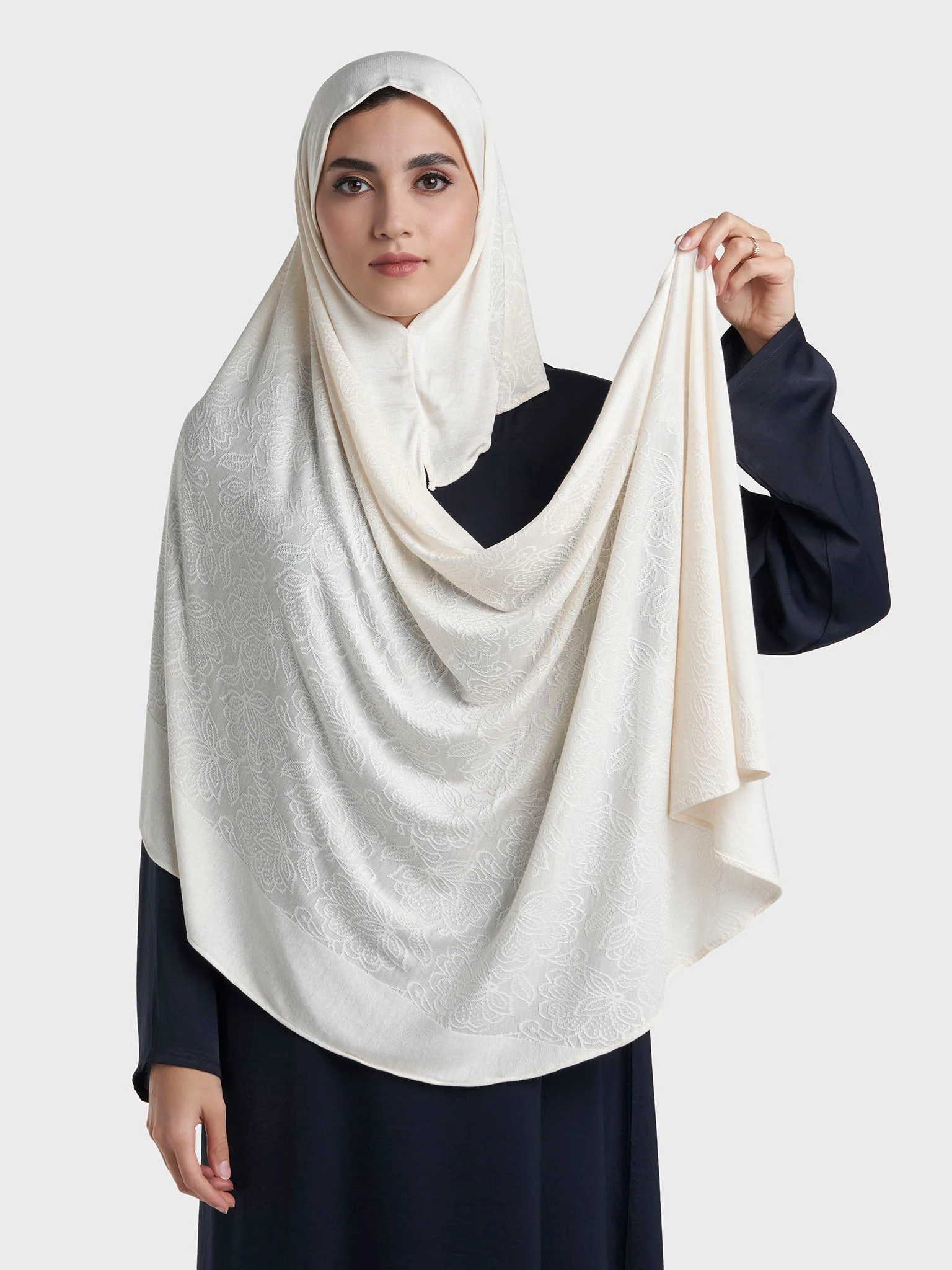 Floral Jacquard Self Print Ready to Wear Jersey Hijab (SRKP22132L) - Image 19