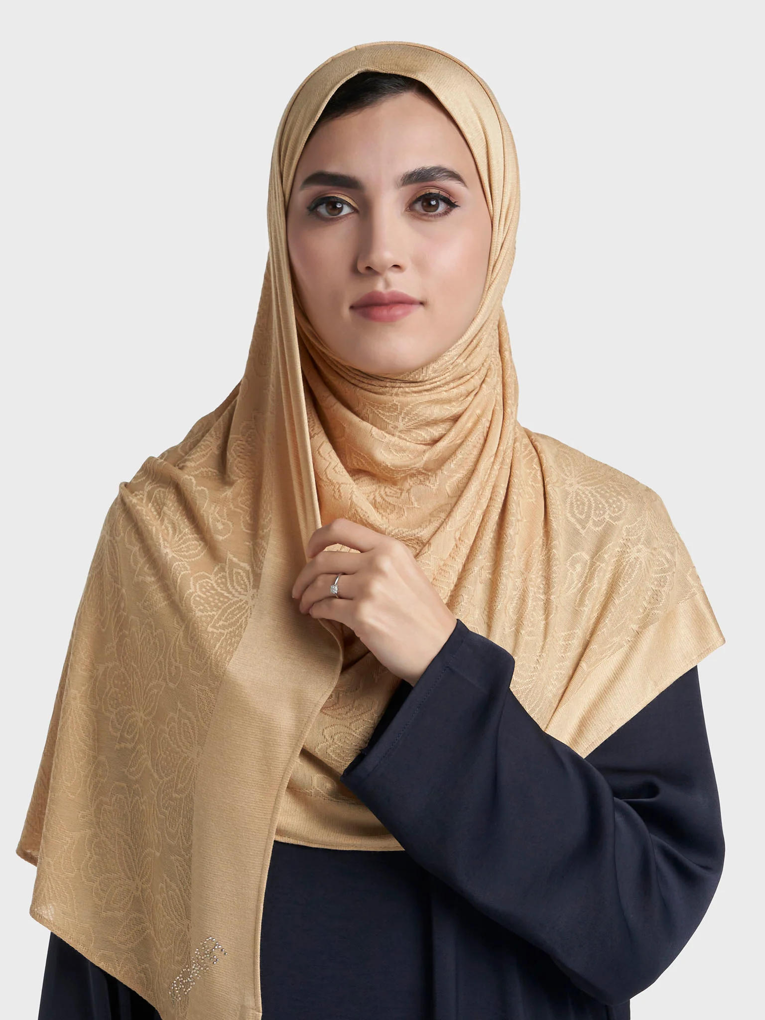 Floral Jacquard Self Print Ready to Wear Jersey Hijab (SRKP22132L) - Image 2
