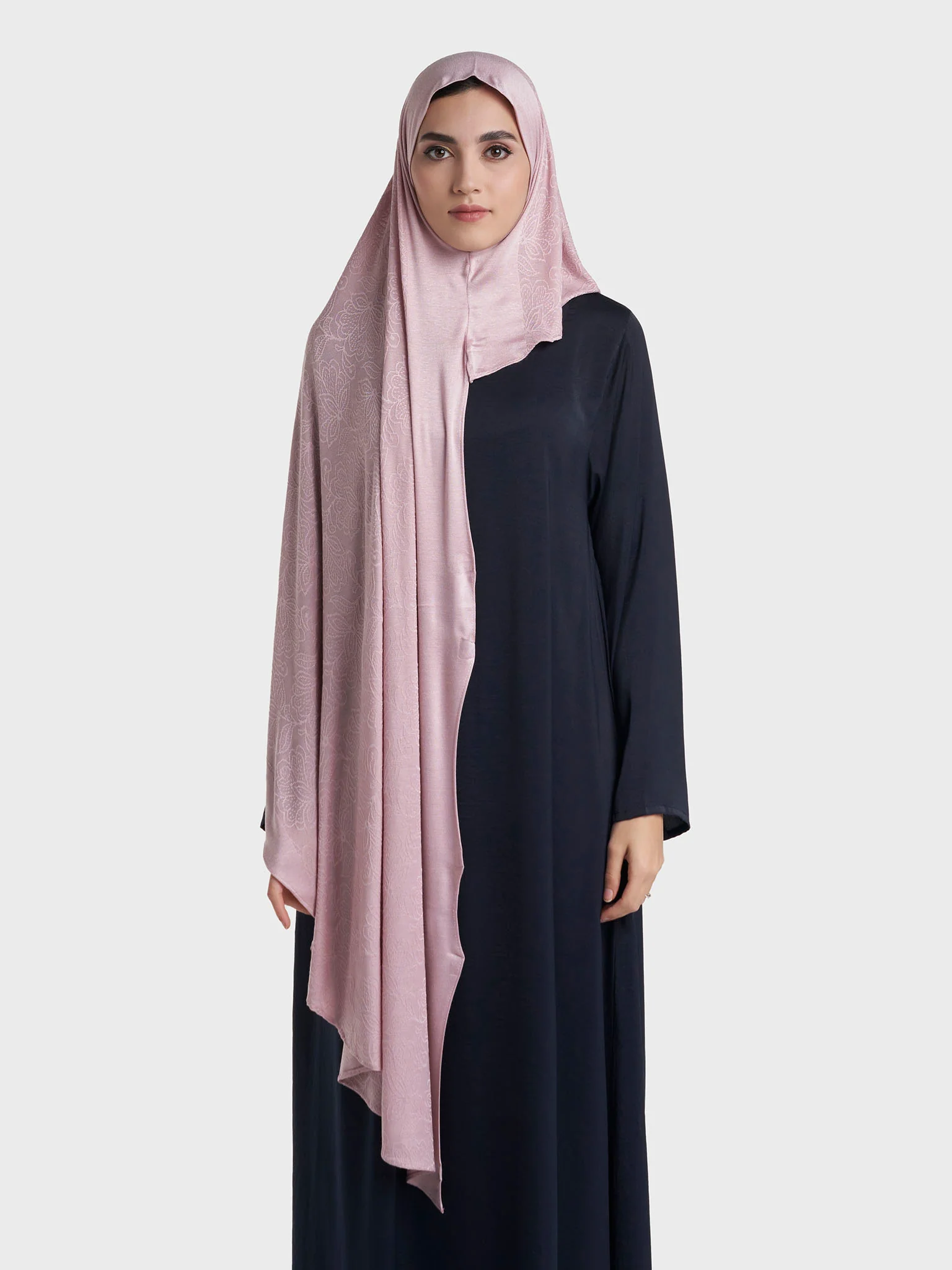 Floral Jacquard Self Print Ready to Wear Jersey Hijab (SRKP22132L) - Image 22