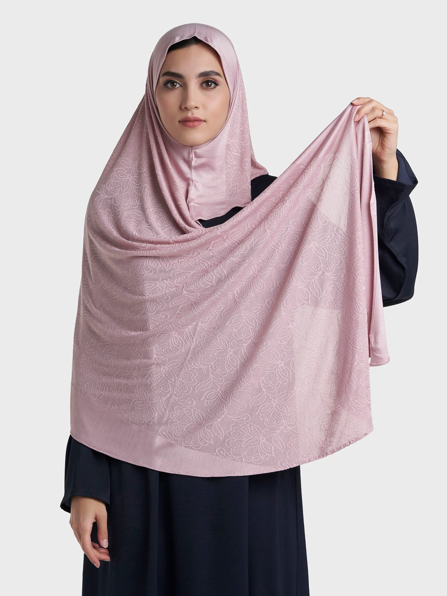 Floral Jacquard Self Print Ready to Wear Jersey Hijab (SRKP22132L) - Image 23