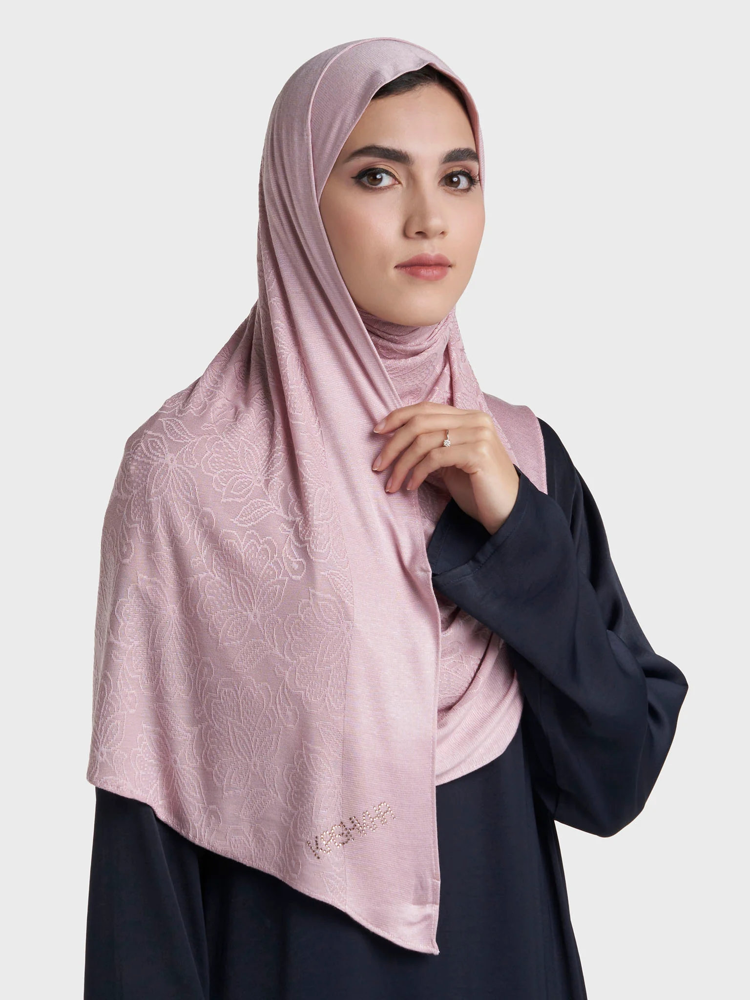 Floral Jacquard Self Print Ready to Wear Jersey Hijab (SRKP22132L) - Image 24