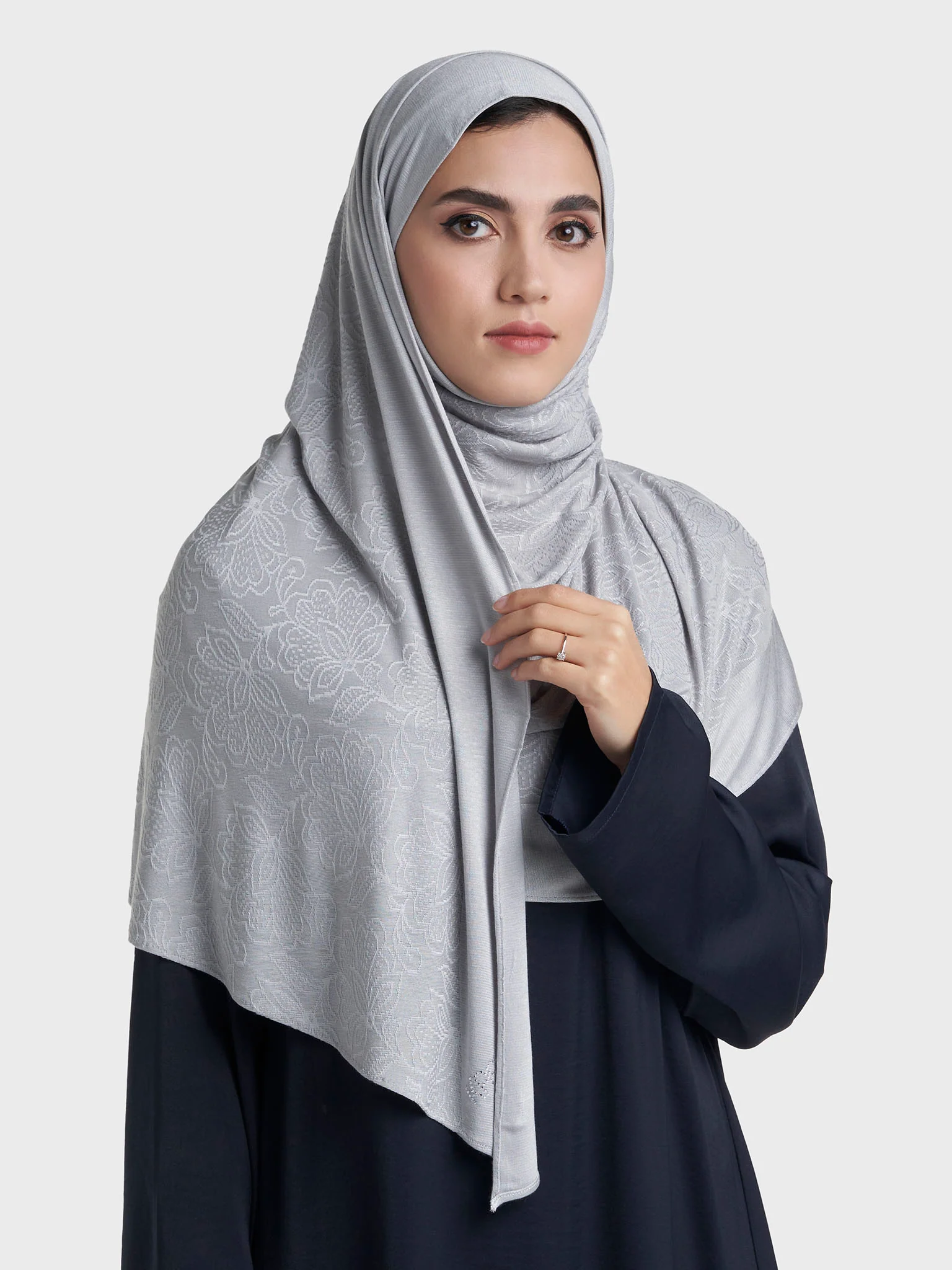 Floral Jacquard Self Print Ready to Wear Jersey Hijab (SRKP22132L) - Image 29
