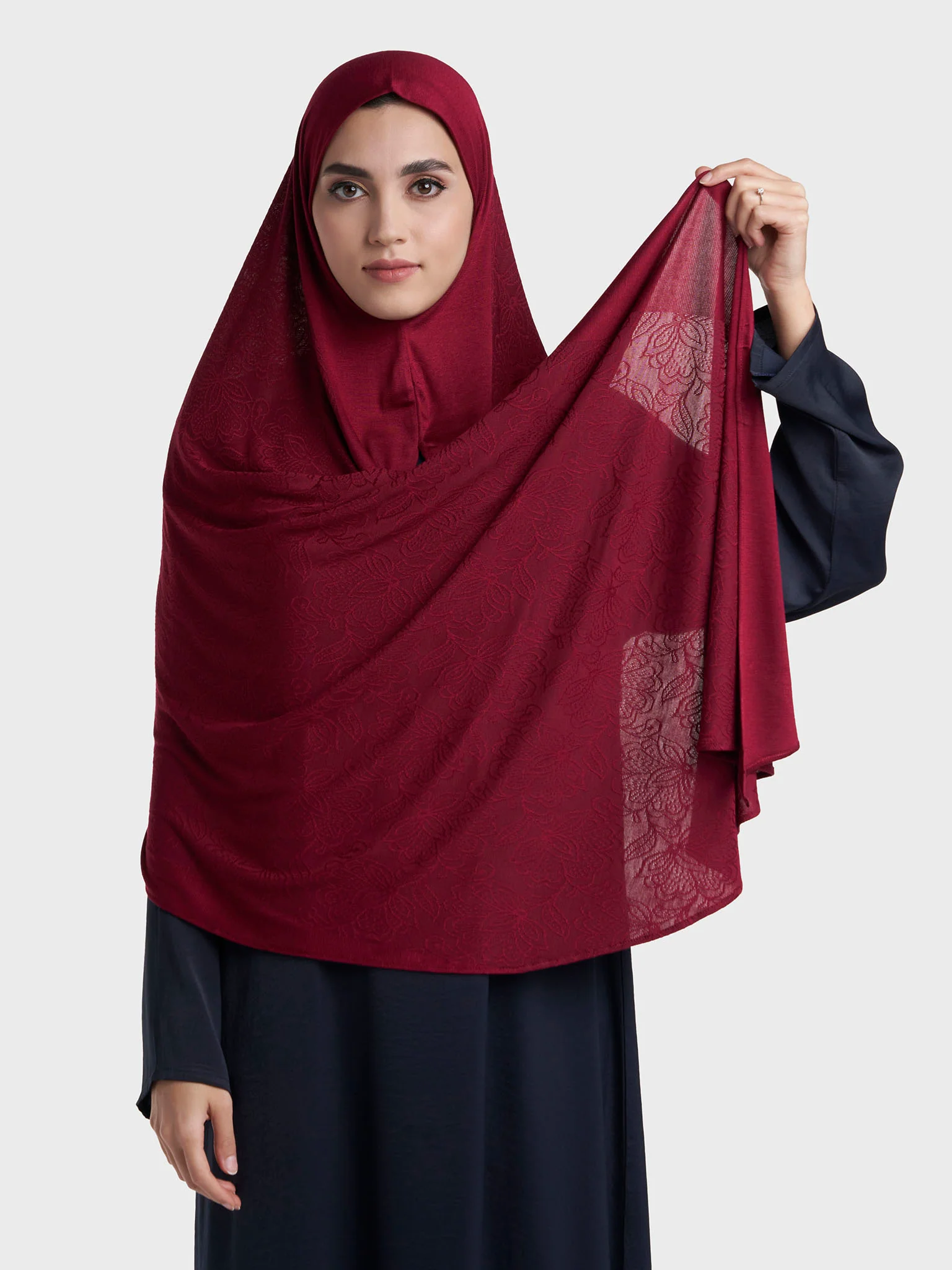 Floral Jacquard Self Print Ready to Wear Jersey Hijab (SRKP22132L) - Image 39