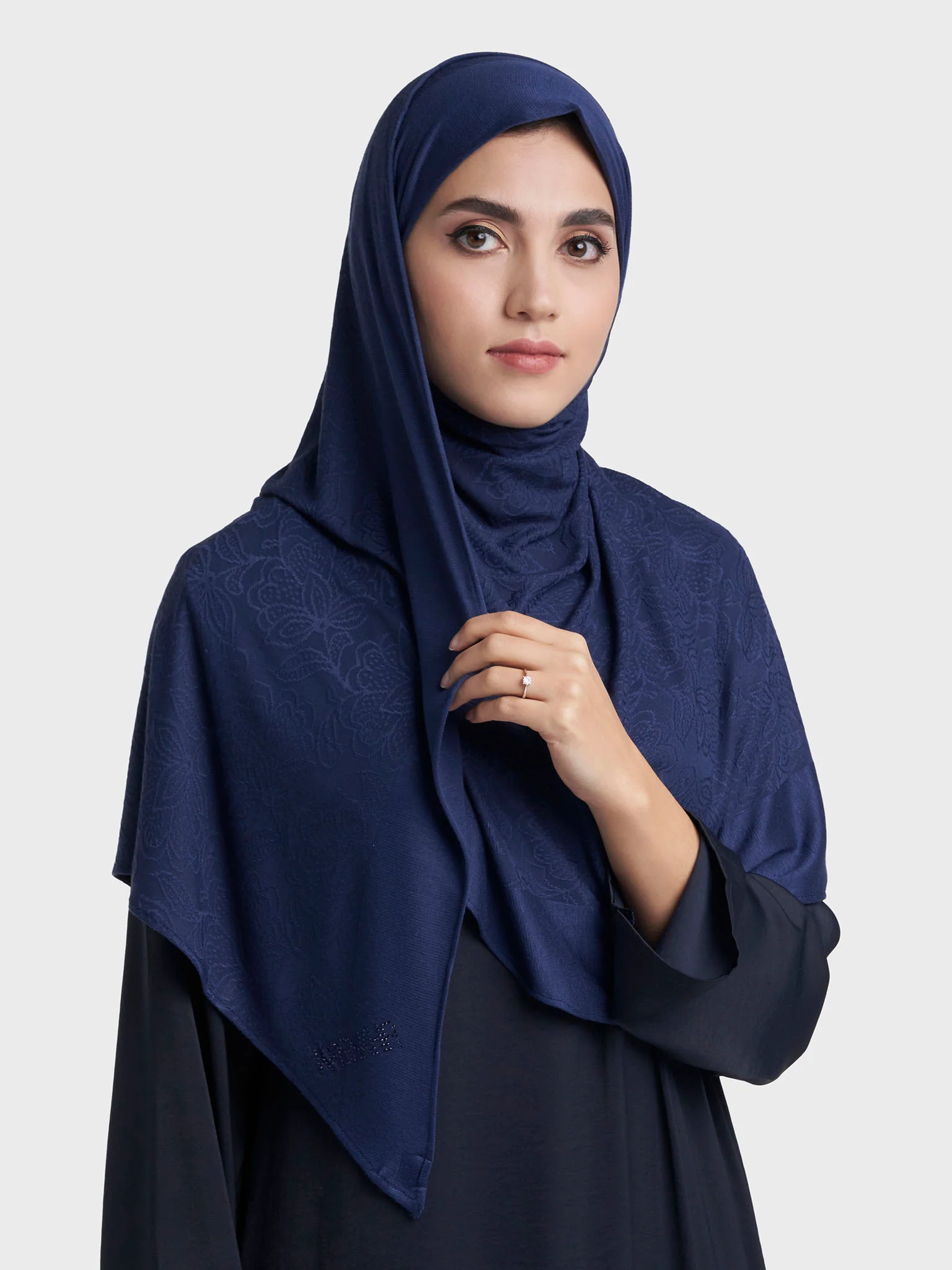 Floral Jacquard Self Print Ready to Wear Jersey Hijab (SRKP22132L) - Image 44