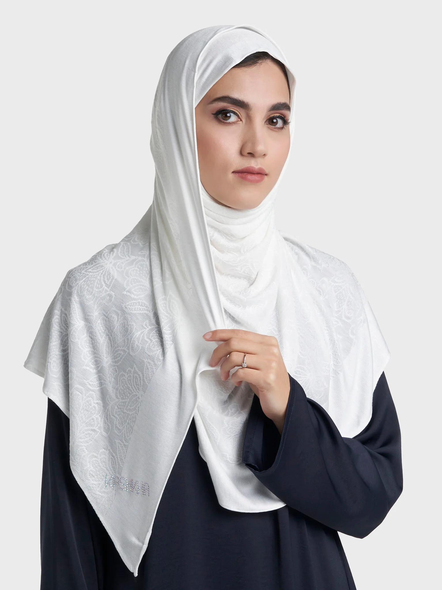 Floral Jacquard Self Print Ready to Wear Jersey Hijab (SRKP22132L) - Image 45