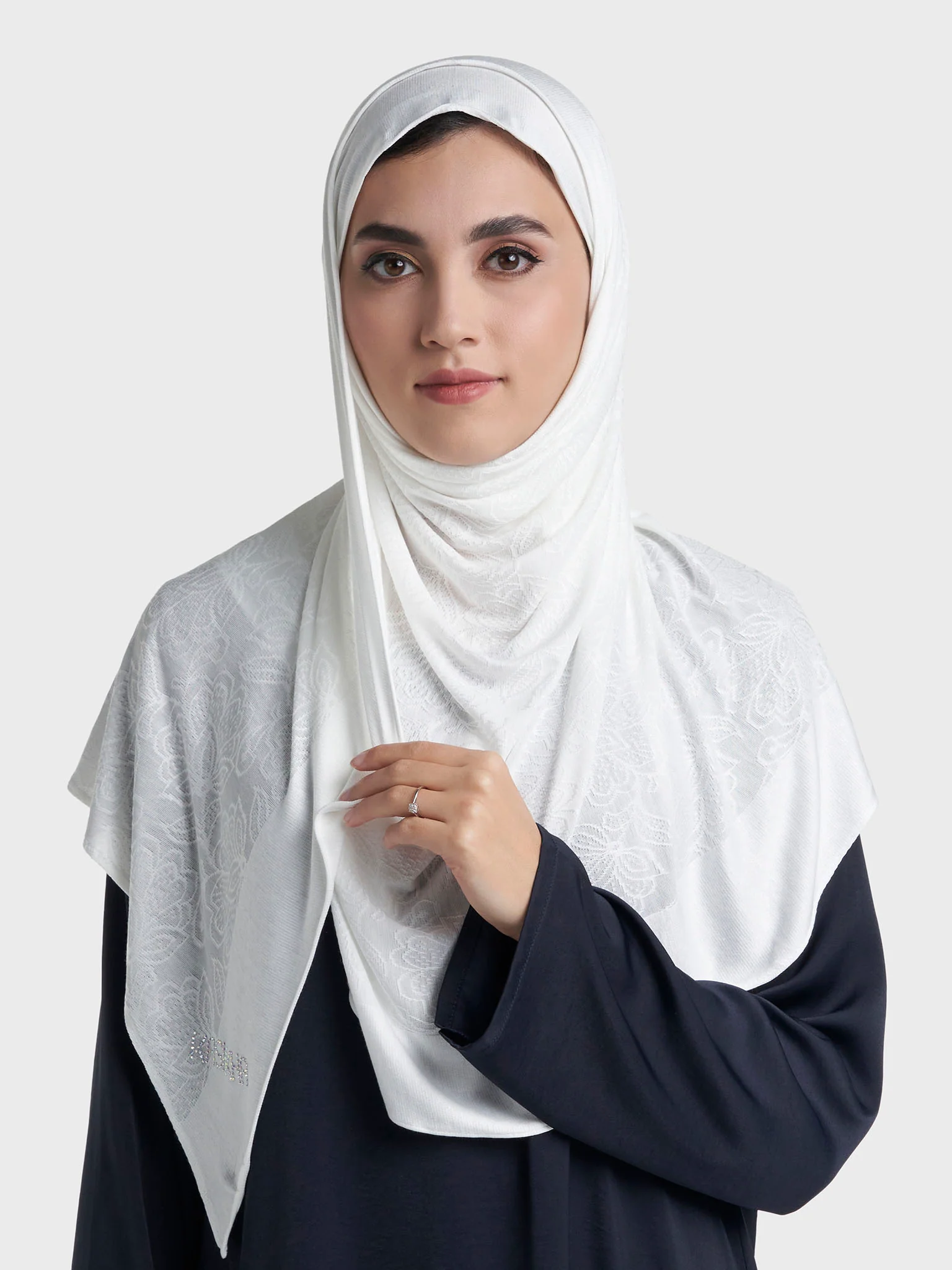 Floral Jacquard Self Print Ready to Wear Jersey Hijab (SRKP22132L) - Image 46