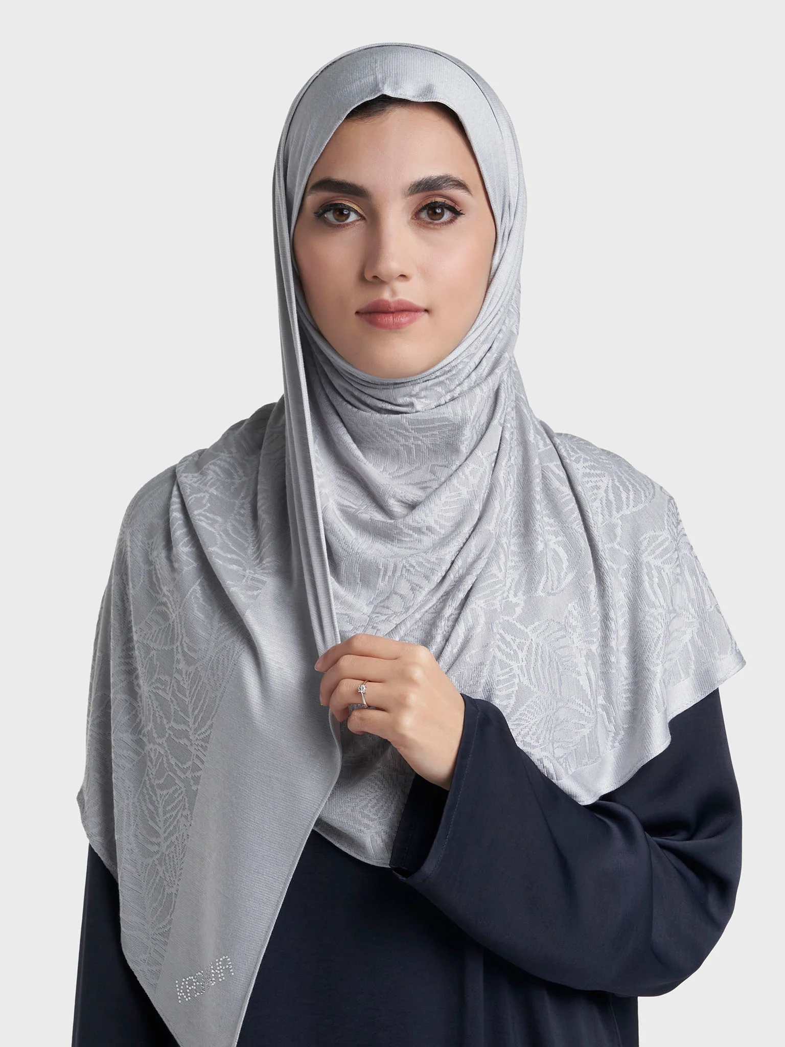 Floral Jacquard Self Print Ready to Wear Jersey Hijab (SRKP22133L) - Image 10