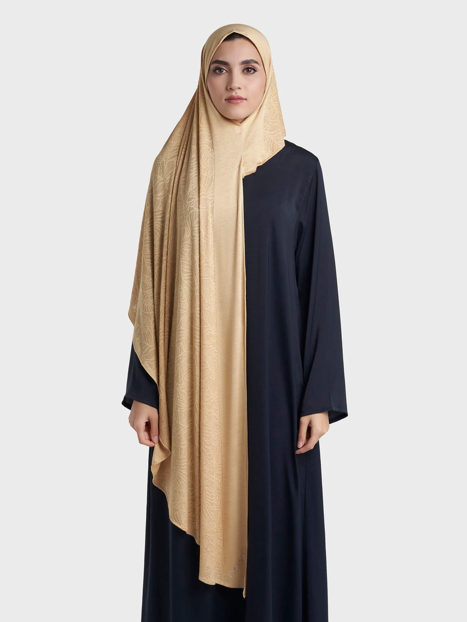 Floral Jacquard Self Print Ready to Wear Jersey Hijab (SRKP22133L) - Image 11