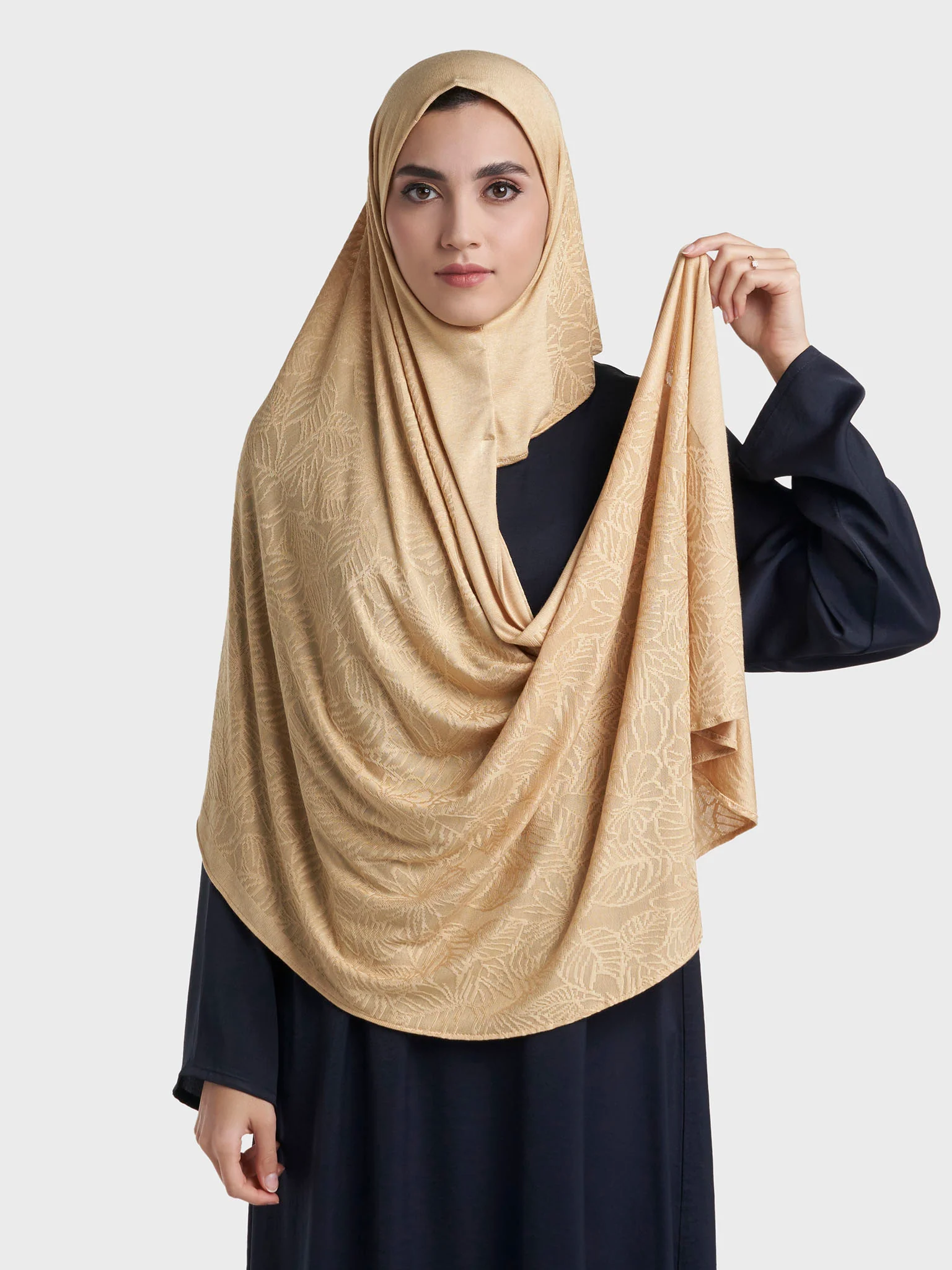 Floral Jacquard Self Print Ready to Wear Jersey Hijab (SRKP22133L) - Image 12