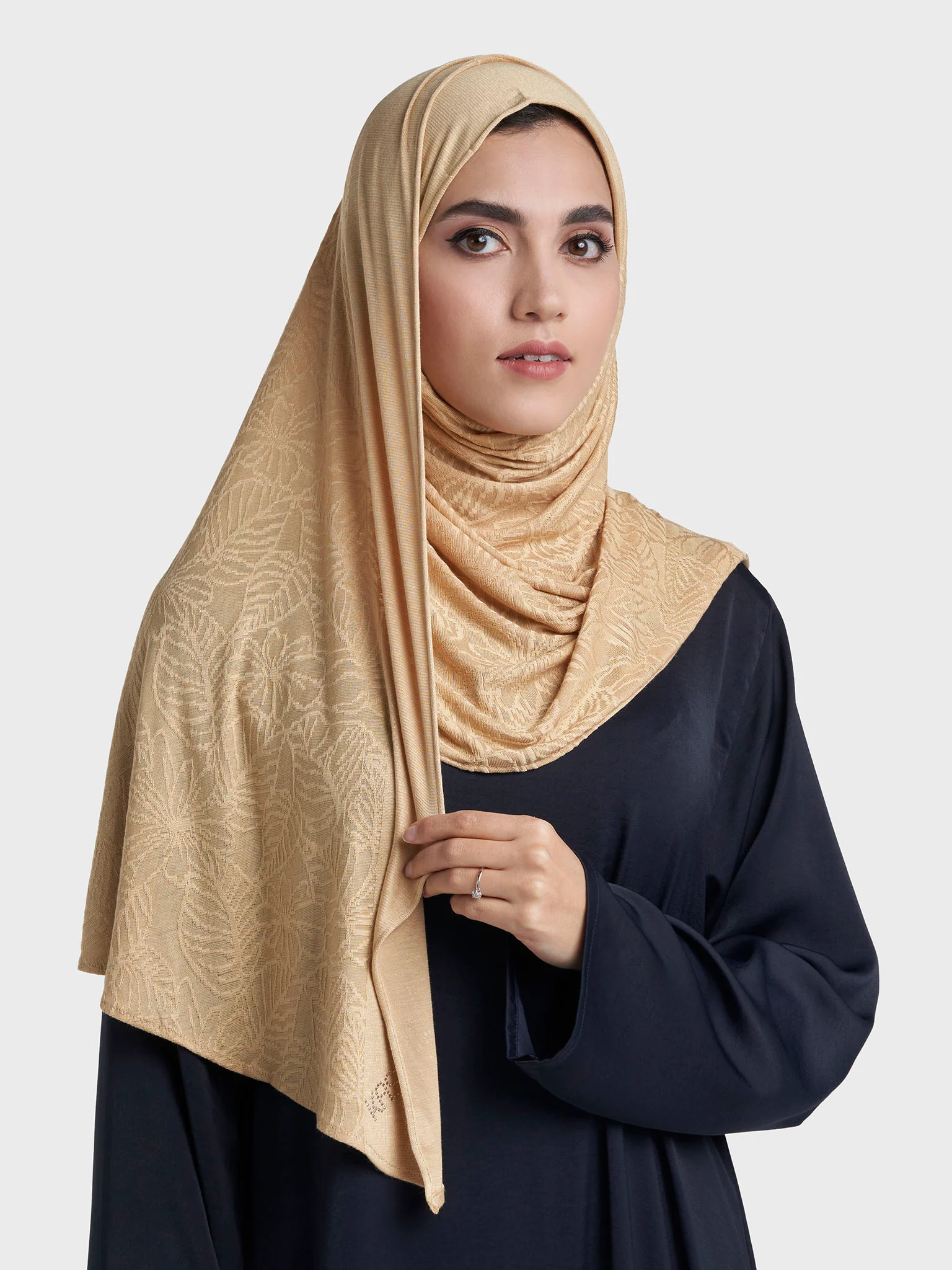 Floral Jacquard Self Print Ready to Wear Jersey Hijab (SRKP22133L) - Image 13